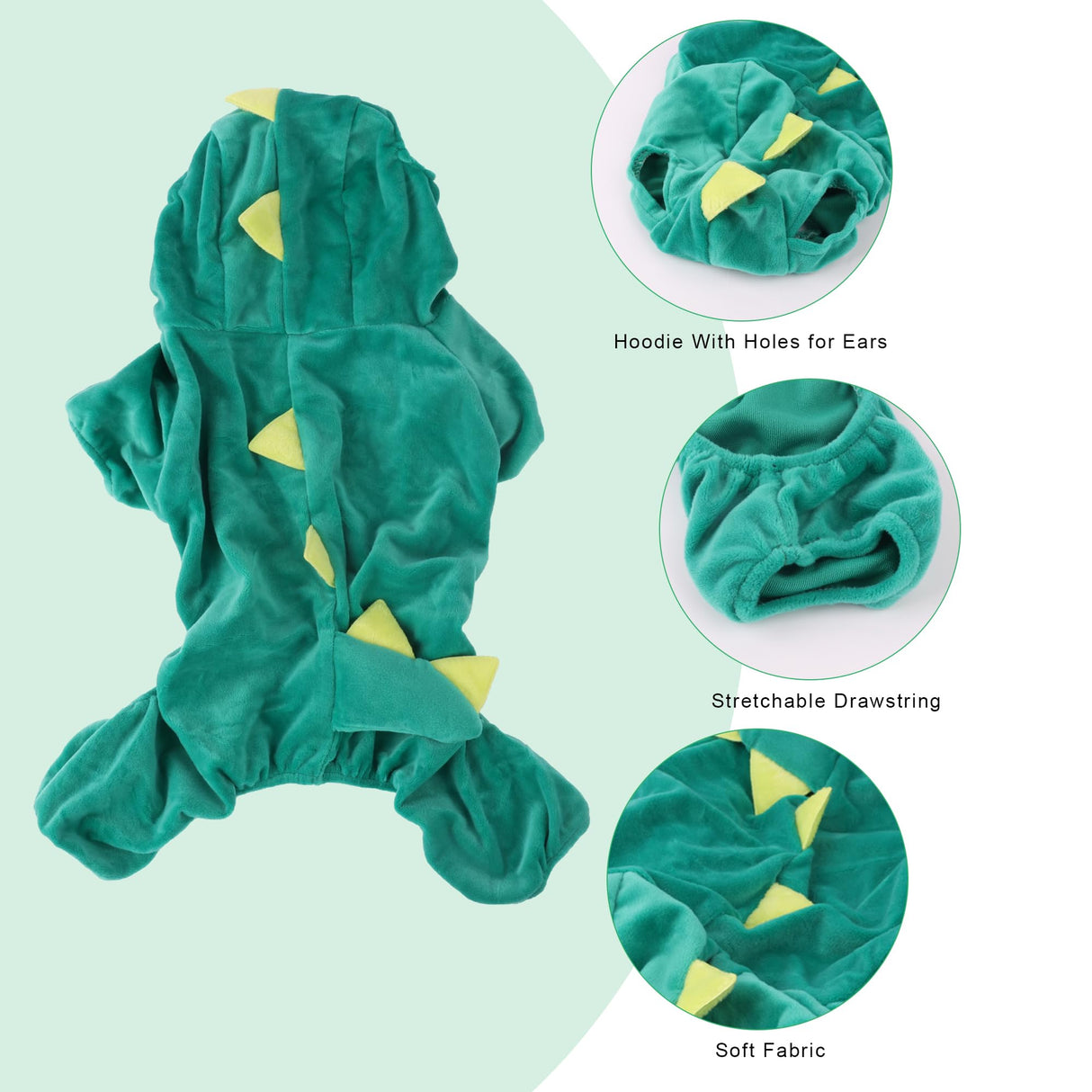 DELIFUR Dinosaur Dog Halloween Costume Pet Dino Hoodie for Large Dogs (4XL, Green)