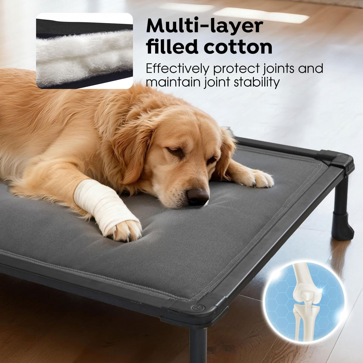 Veehoo Chew Proof Elevated Dog Bed, Indestructible Raised Dog Cot, Orthopedic Dog Platform Bed with Soft Padded Mat, Durable Waterproof Pet Cot for Indoor, Outdoor or Crate, 35-Inch, Grey