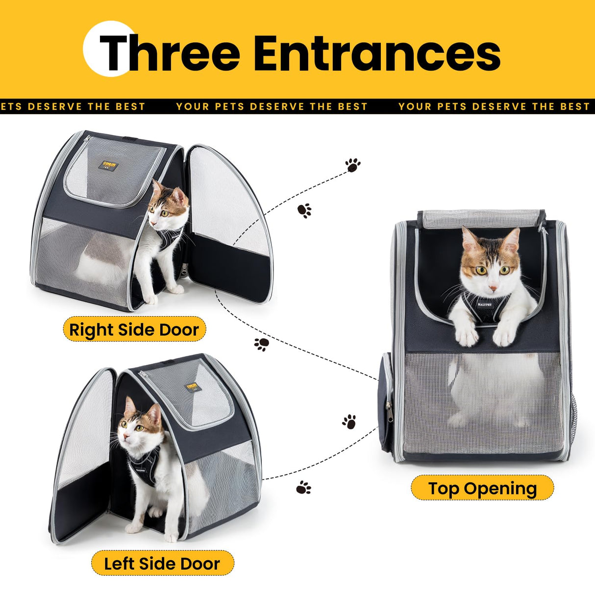 Conlun Cat Backpack Carrier for Small Dogs and Cats Fit Up to 15 Lbs,Small Dog Backpack, Foldable with 3-Side Mesh Windows, Pet Carrier for Travel & Hiking Friendly,Gray