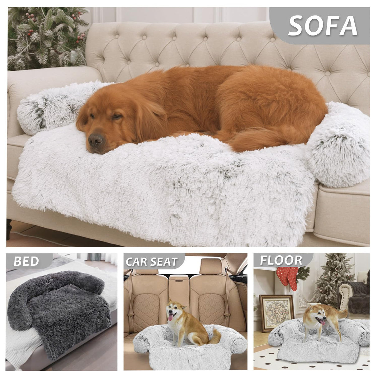 Tinaco Calming Dogs/Cats Bed Mats, Dog Pad Washable Removable Couch Cover, Plush Long Fur Mat for Pets, Waterproof Lining, Perfect for Small, Medium and Large Dogs and Cats (Gradient Gray, 36"x31")