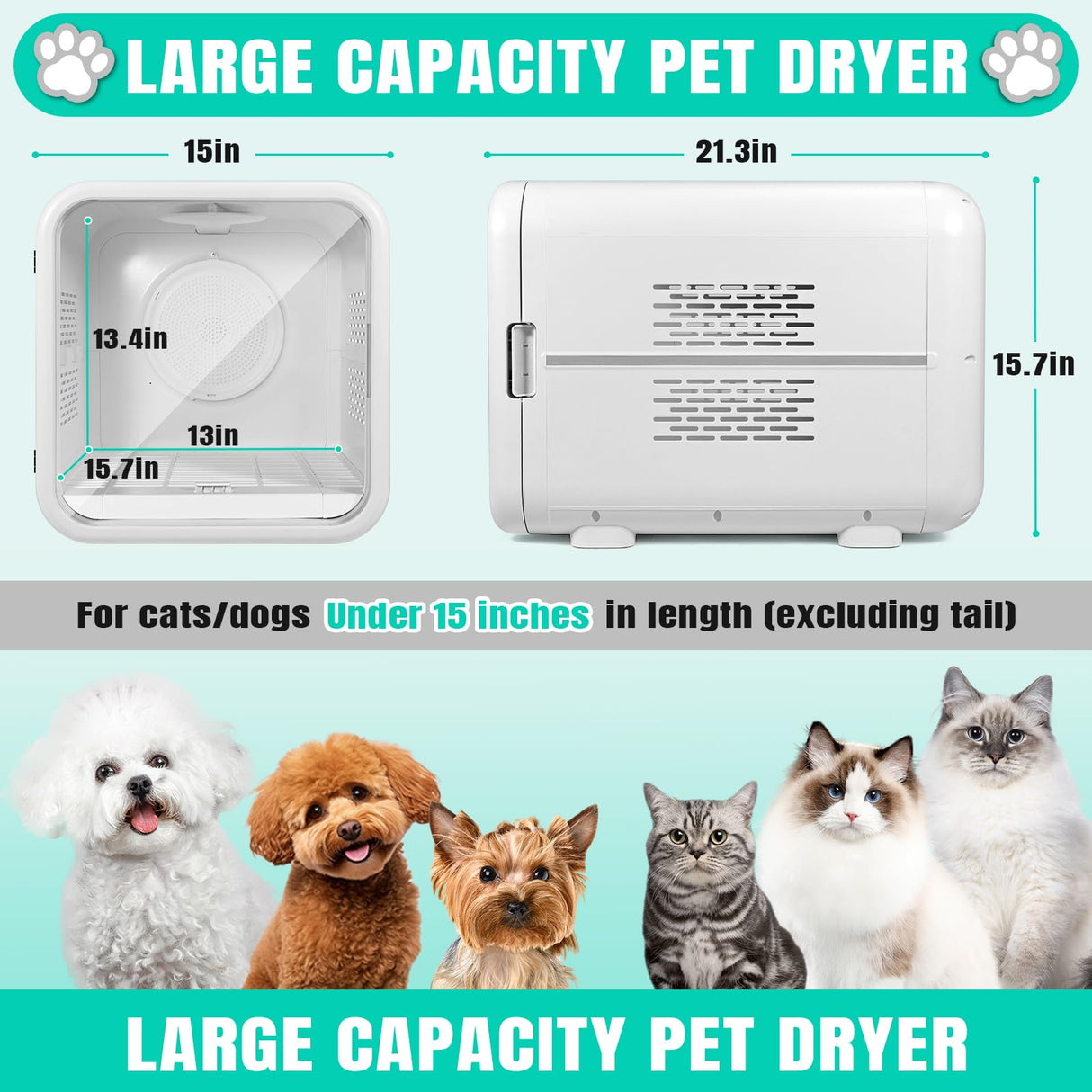 Automatic Pet Hair Dryer Box,Powerful Motor Fans Blower for Cats and Small Dogs,360° Drying,Temperature Control,Self-Dryer Boxes with 3 Adjustable Speed Settings&Quick Drying Modes, Cat Toys,Towel W