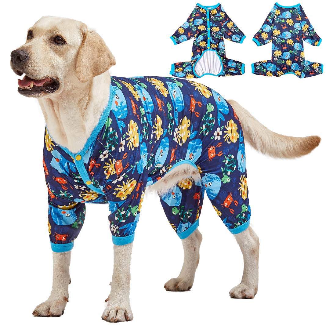 LovinPet Pajamas for Large Dogs, Lightweight Stretch Knit Pullover Dog Shirt, Marine Life Print, Pet Pajamas for Dogs, Large Breed Dog Jammie, PJ's for Pitbulls, Pet PJ's, 2XL