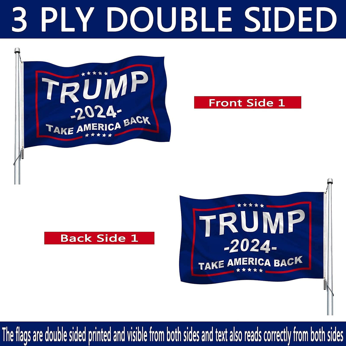 Trump 2024 Flag Double Sided 2x3 Outdoor- Donald Trump Take America Back Flags Banner Heavy Duty Durable Polyester 2024 Trump for President Flag with 2 Brass Grommets 4 Rows Stitched