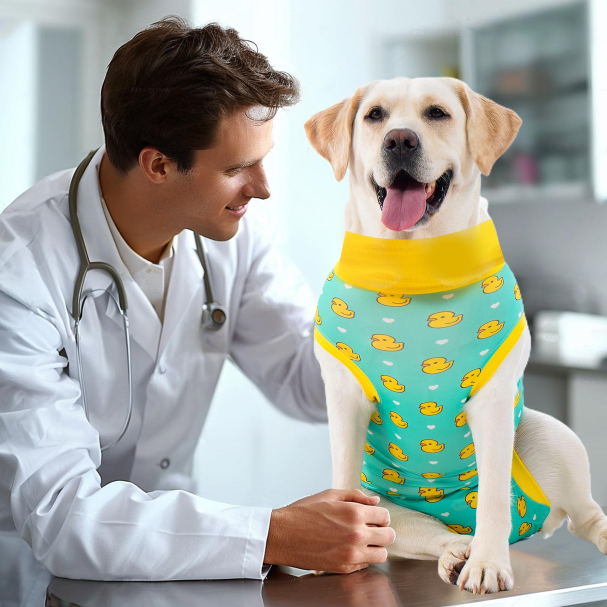 Avont Dog Recovery Suit, Surgery Shirt for Female Spay Male Neuter Skin Conditions, Surgical Onesie Bodysuit Prevent Licking Dog E Collar Cone Alternative -Duck (XL)