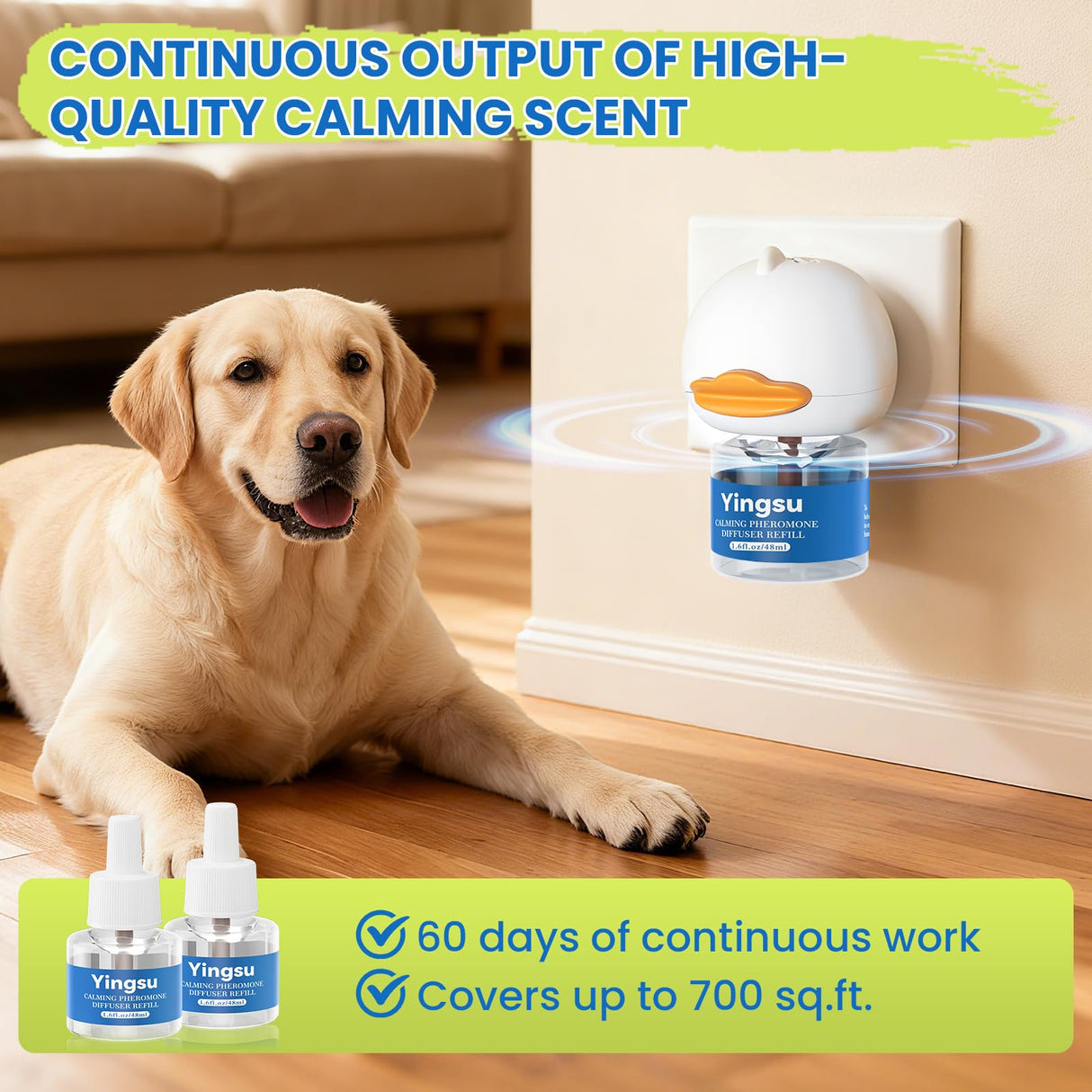Yingsu Dog Calming Diffuser, 4 in 1 Puppy Pheromones Calming Diffuser, Relaxing Pheromone for Dogs Relief Stress Anxiety Reduce Aggression Barking, Help Train Dog to Pee, 2 Diffuser 2 Refill(48ml)