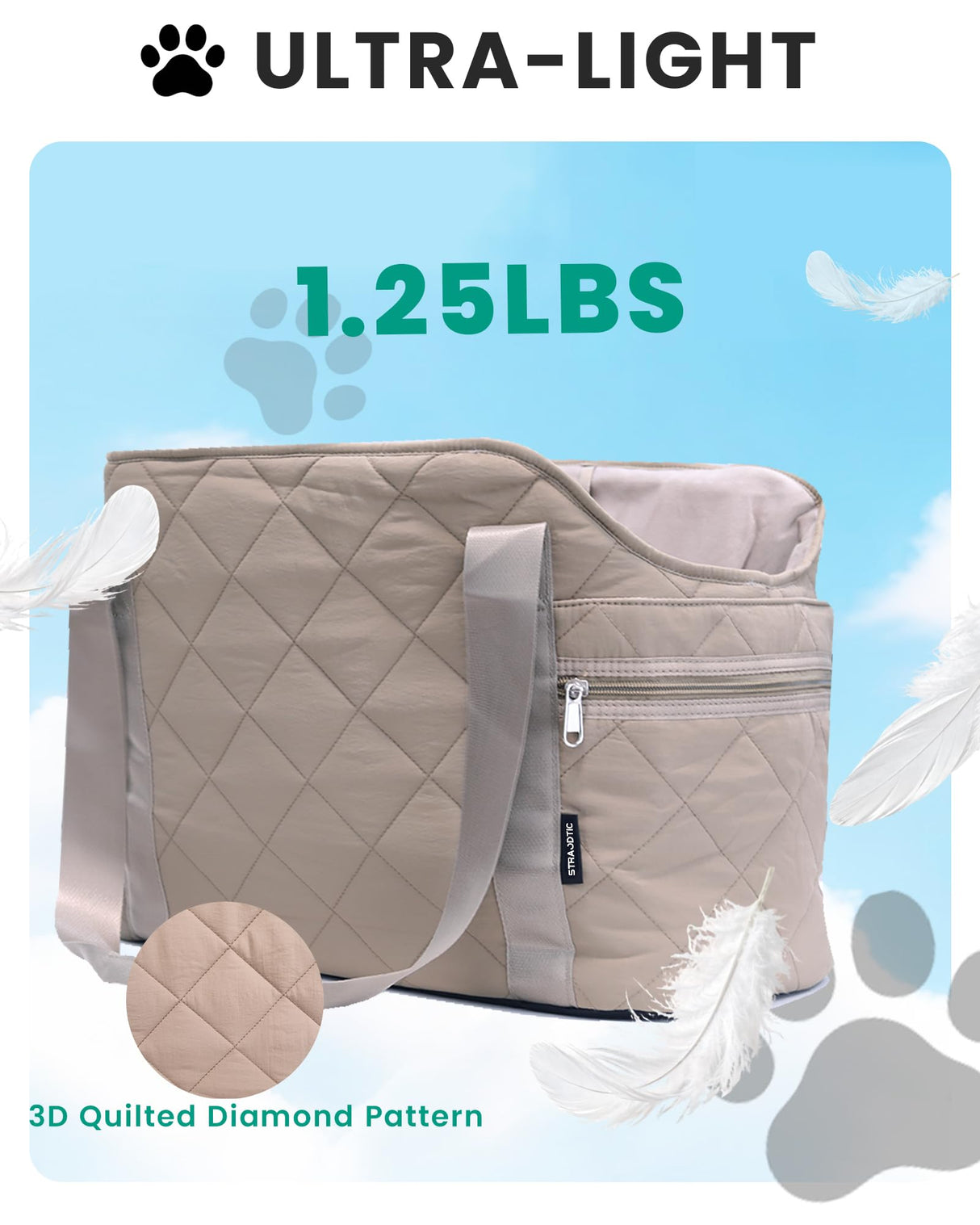 Lightweight Dog Purse Carrier for Small Dogs up to 15 lbs, Dog Tote Bag Puppy Carrier, Soft Plush Interior, Safety Leash Clip, 4 Side Pockets Dog Carrier Bag for Travel & Walking, Camel