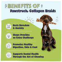 Load image into Gallery viewer, Pawstruck Natural Large 10-13” Beef Collagen Braids for Dogs – Long-Lasting Rawhide & Bully Stick Alternative, with Chondroitin & Glucosamine – 3 Pack