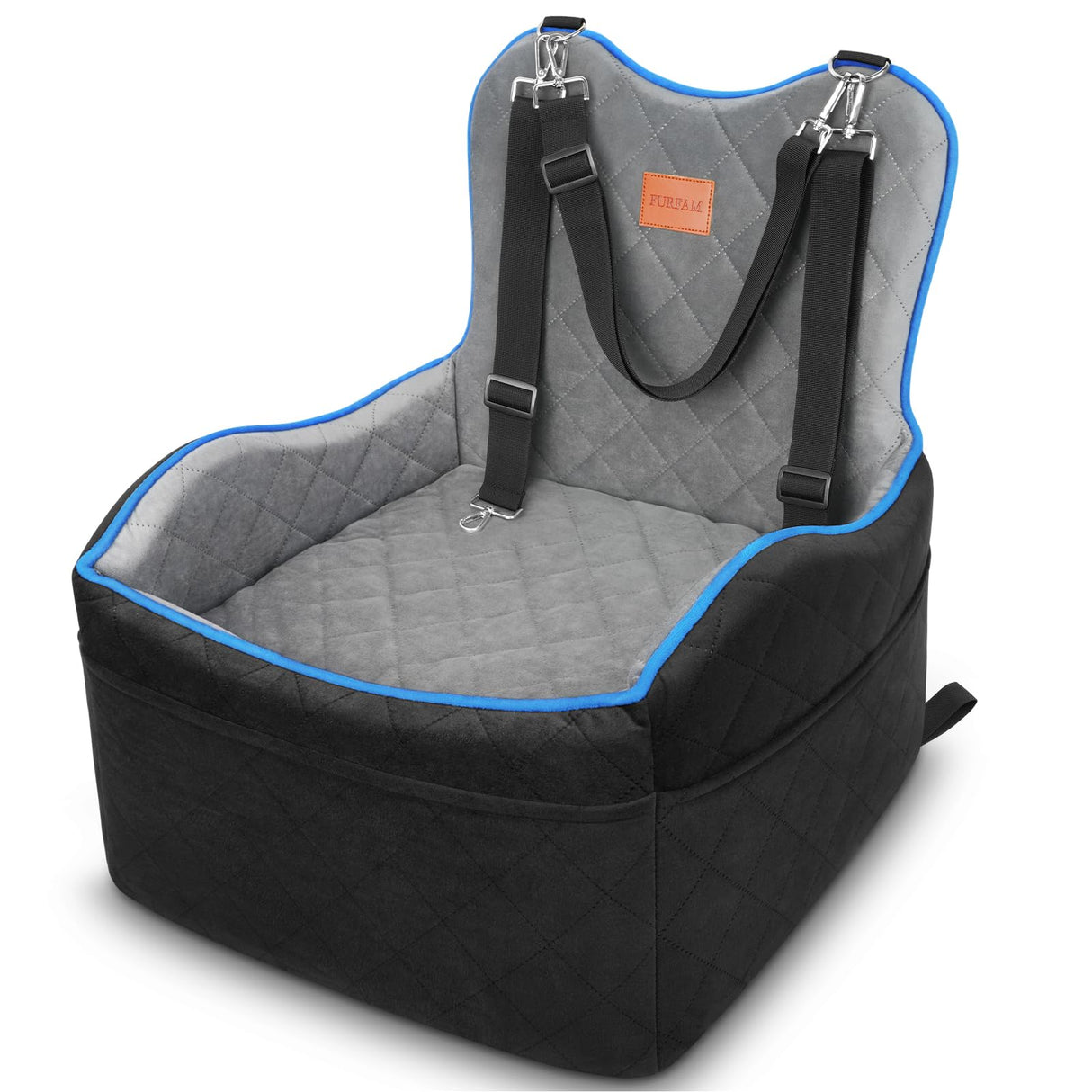 Elevated Dog Car Seat, Booster Car Seat for Small/Medium Sized Dog Fits in Front/Back Seat, 6 Inch Memory Foam, 3 Storage Pockets & 3 Safety Belts, Detachable Washable Puppy Carrier for Travel