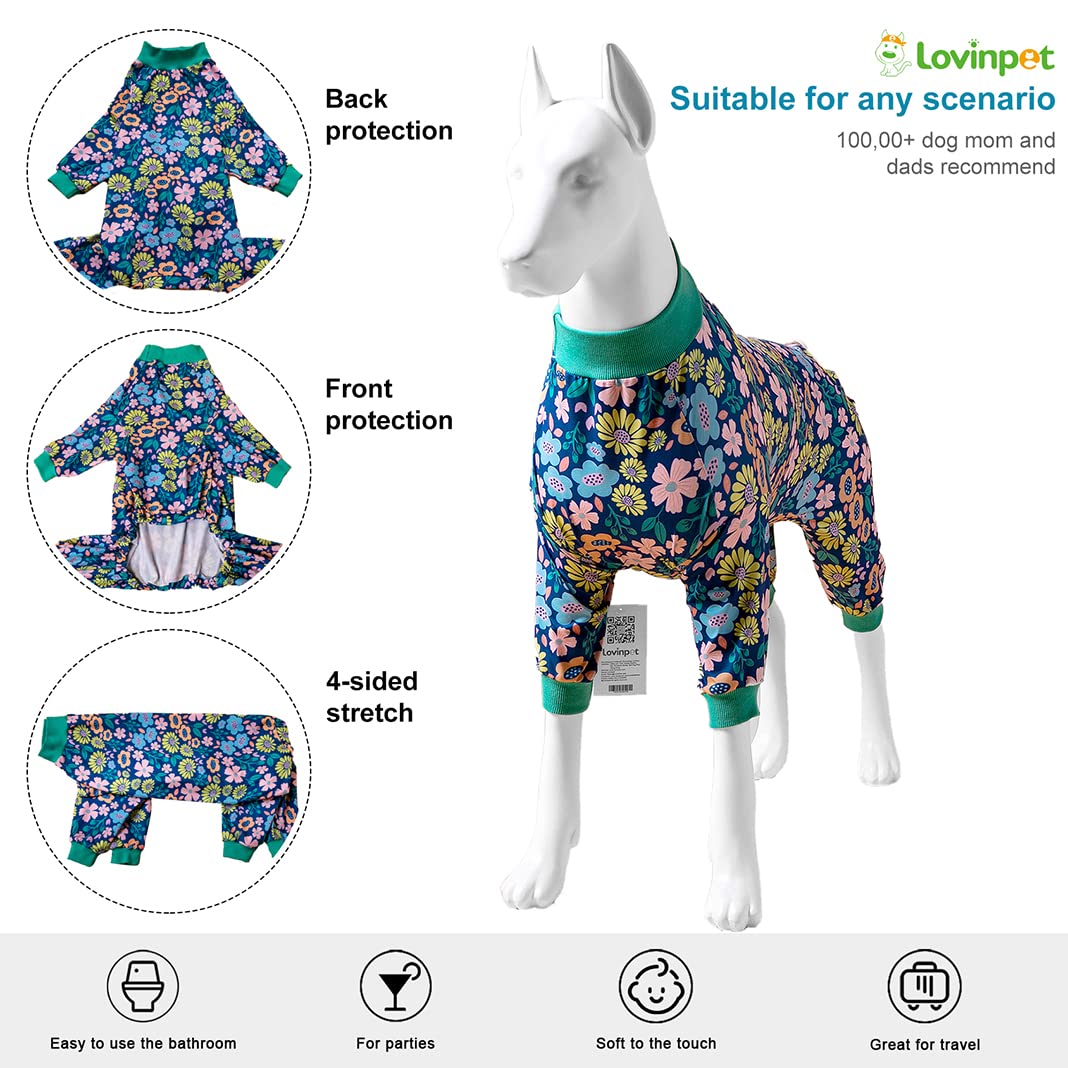 LovinPet Onsie for Dog After Surgery Big Dogs, Big Dog Clothes, Post Surgery Onesie, Lightweight Fabric Pitbull Dog Pullover Pajamas, Puppy Pajamas, Pitbull Clothes, Blue Green XL
