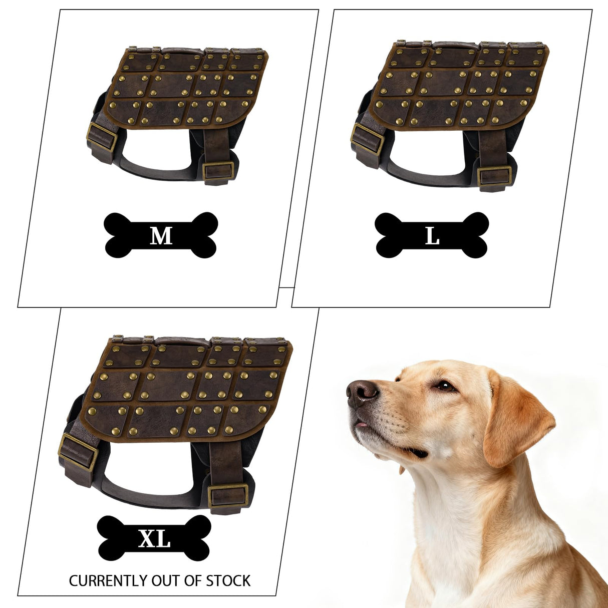 EpicCos Medieval Dog Costume, No-Leash Studded Decorative Faux Leather Vest Harness, 3-Size Pet Apparel for Cosplay (L)