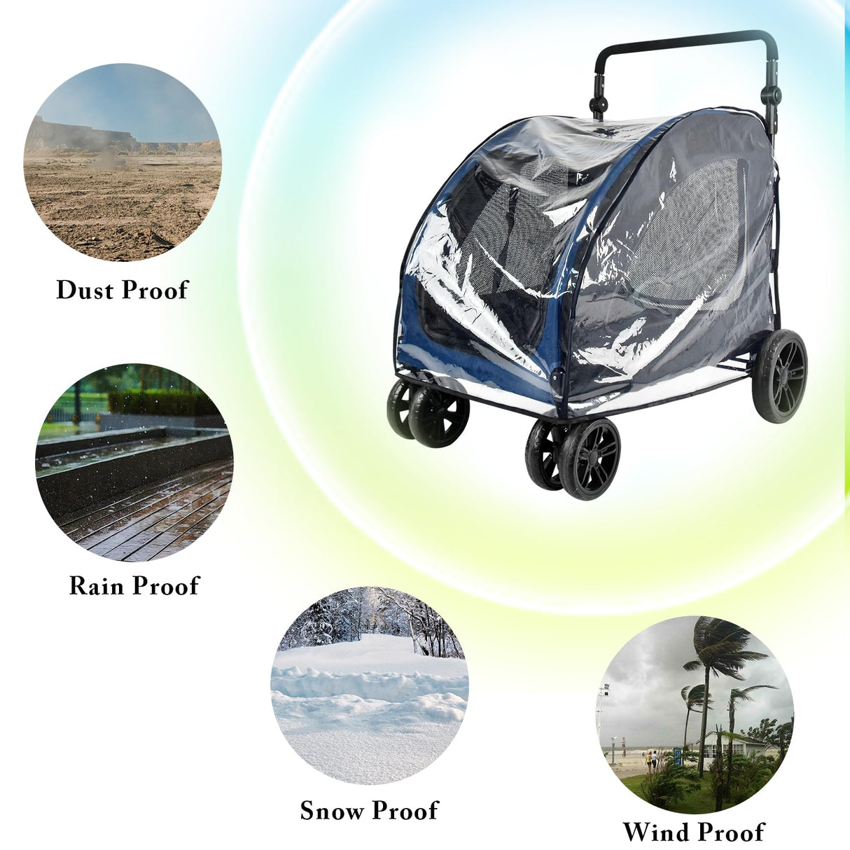 WODEGOU Large Dog Stroller Rain Cover, EVA Transparent Waterproof Windproof Snowproof Cover, Dog/Pet/Cat Stroller Rain Cover for Outdoor, Pet Supplies