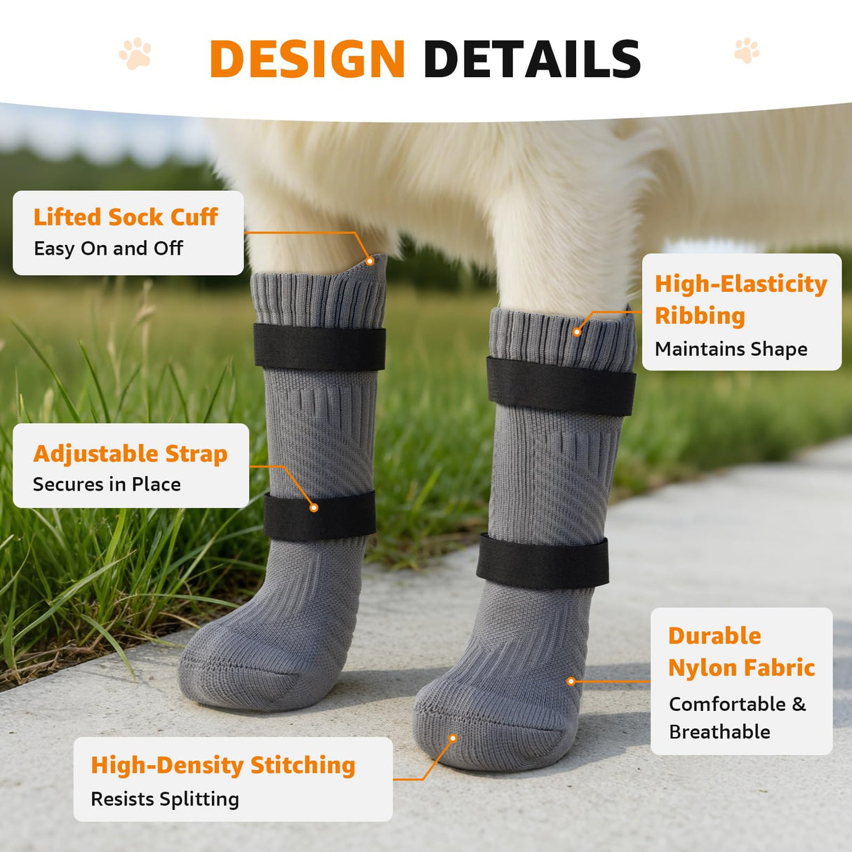 LOOBANI Small Dog Socks for Outside to Prevent Licking Paws, Dog Socks for Winter Snow/Hot Pavement, Dog Booties and paw Protectors for Senior Old Dogs, Outdoor Socks for Dogs with Straps