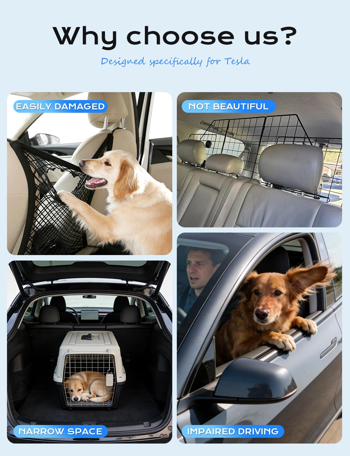 EVFITUS for Tesla Model Y Juniper Dog Barrier Adjustable Large Pet Protective Barrier Anti-bite Heavy-Duty Metal Stainless Steel for Dog Travel for Tesla Model Y Juniper Accessories 2025 2026