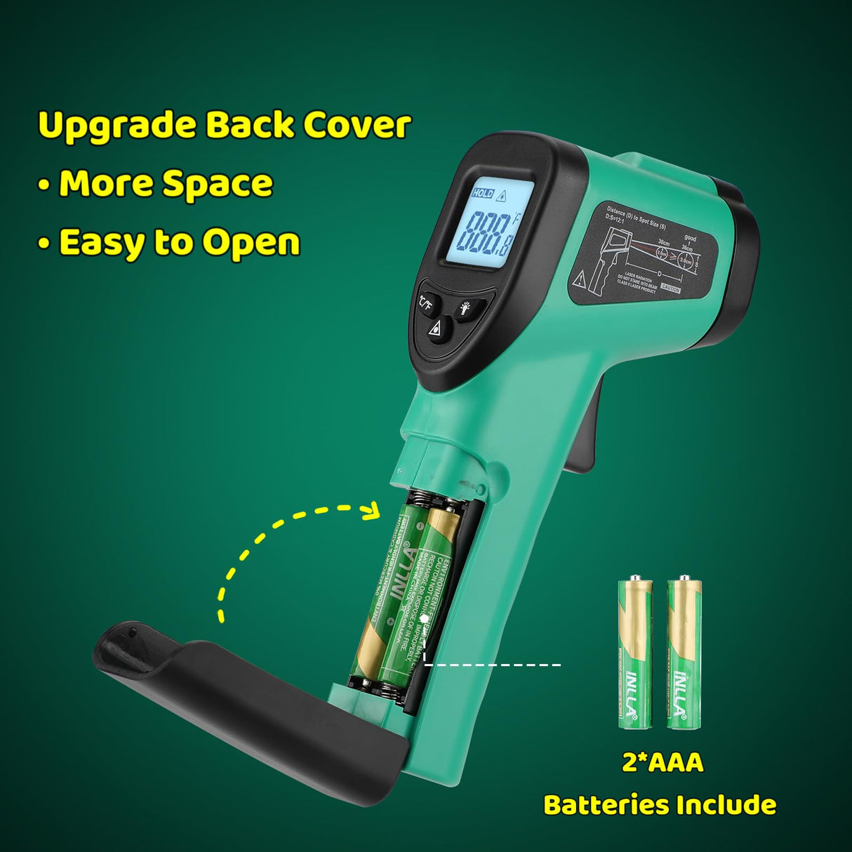 Infrared Thermometer Gun for Cooking, -58β~1022β, Digital Laser Temperature Gun for Blackstone Pizza Oven Reptiles, IR thermometer with Carrying Storage Case, Larger Font, LCD Backlit, Green