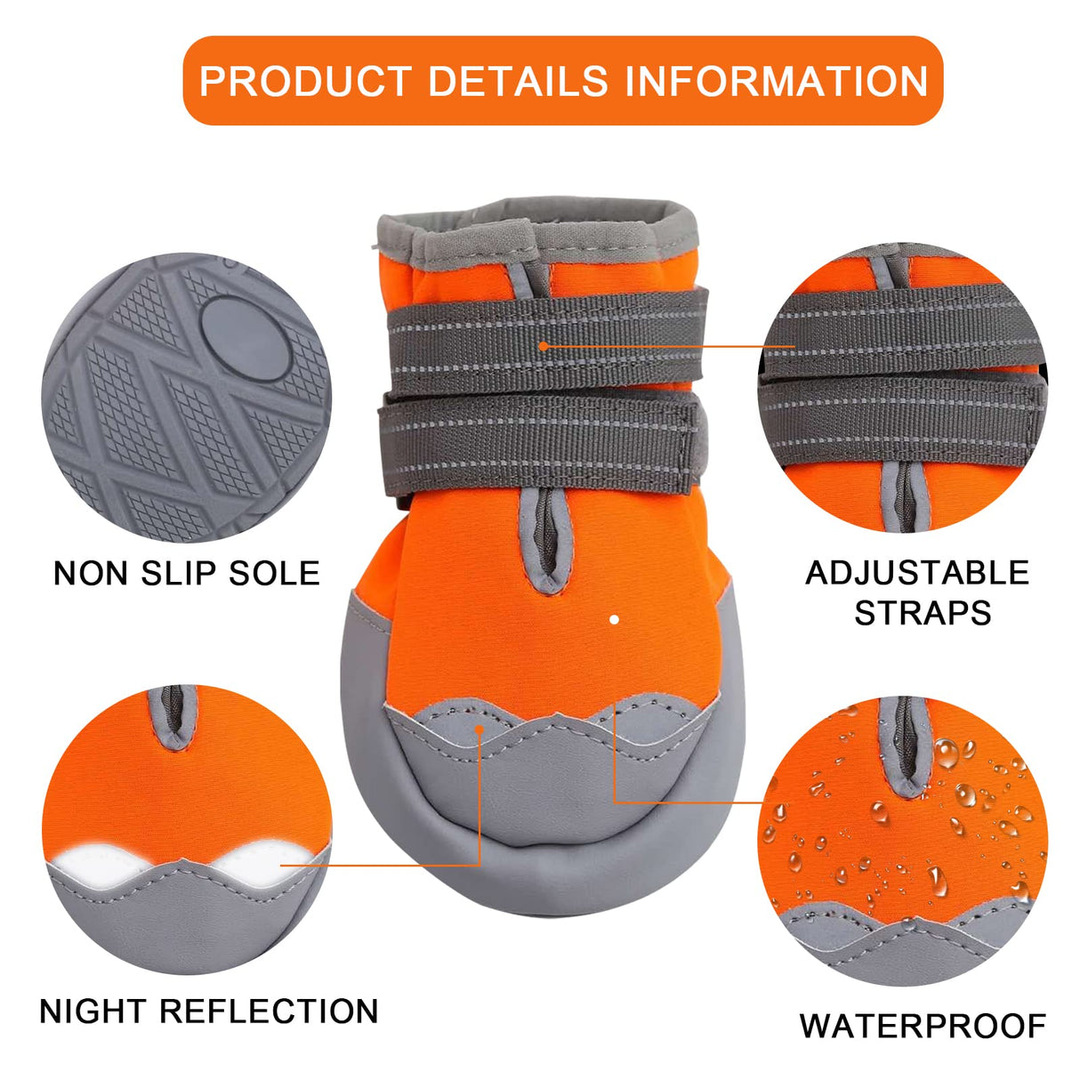 Dog Boots, Medium and Large Dog Boots and paw Guards, Suitable for Snowy Winter Days, hot Summer Roads, Waterproof in The rain, Outdoor Walks, Indoor Hard Surface Anti-Slip Shoes 4 Pieces