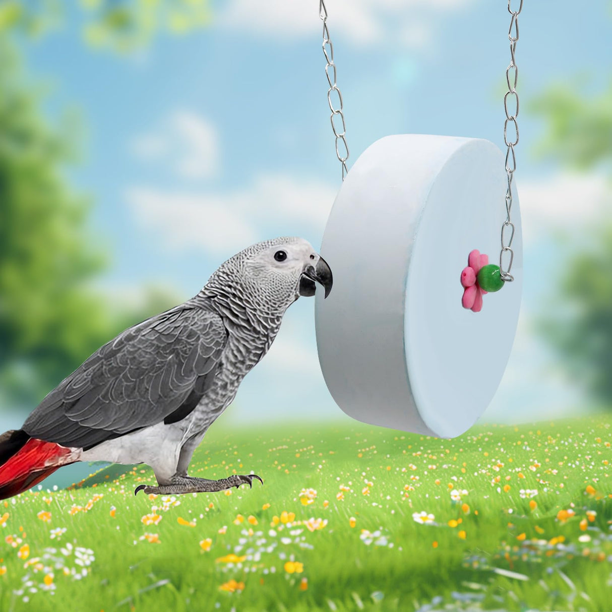BingegePet Bird Beak Grinding Stone – Large Blue Cylinder Parrot Chew Toy with Metal Hanging Chain – Cage Accessory for Macaws, African Greys, Cockatiels & Medium to Large Birds