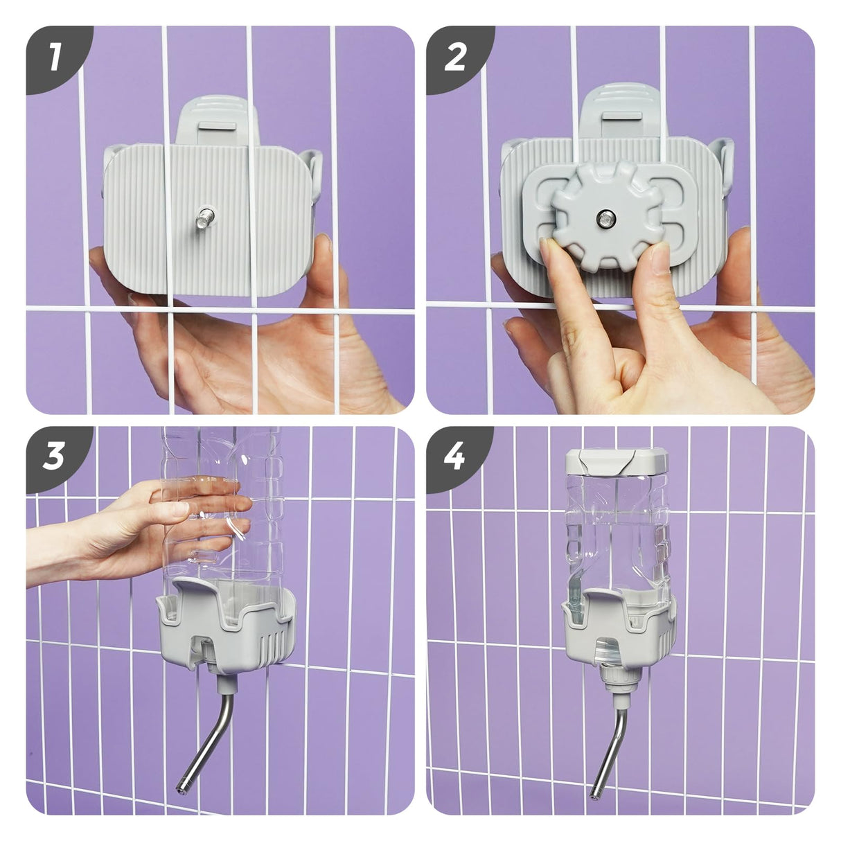 Vannon Small Animal Water Dispenser for Cage, 30oz Auto Feeding Crate Water Bottle for Rabbit, Chinchilla, Ferret, Guinea Pig, Squirrel, Hedgehog, Pet Nozzle Diameter: 10mm, BPA Free, Grey