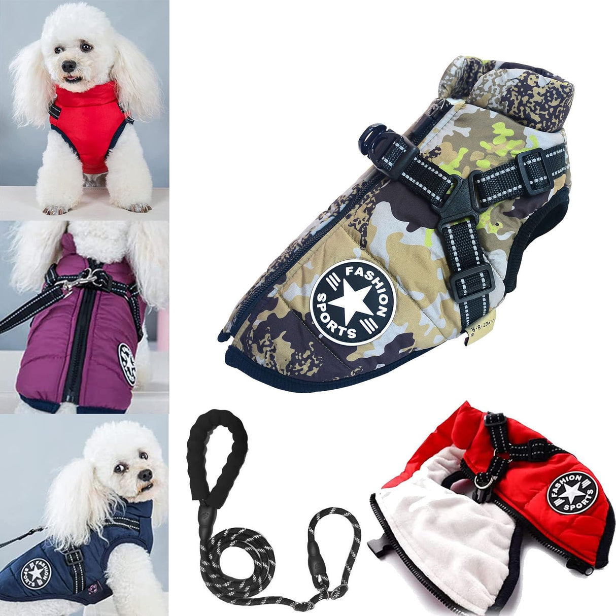 Dog Winter Coat with Harness, 3 in 1 Winter Jacket for Dogs, Dog Jacket Harness Built in for Small Medium Large Dogs/Cats (Camouflage, 4XL)