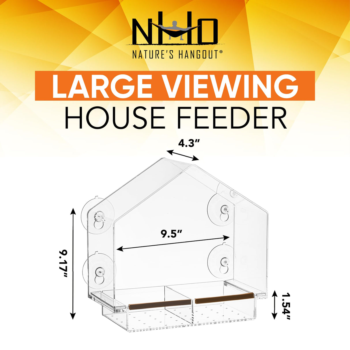Window Bird Feeder with Strong Suction Cups, Clear Window Bird Feeders for Outside - Transparent Bird House, Balcony Glass Mount, Acrylic Cat, Kids & Elderly Viewing Clear Bird Feeder for Window Perch