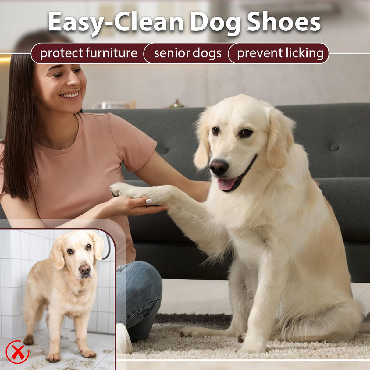 IKIPUKO Dog Suspenders Boots, Winter Snow Shoes for Large Dogs, Waterproof Dog Boots for Rain Mud, Anti-Slip Stay-On for Active Dogs, Adjustable Reflective Paw Protector for Walking Hiking, 2XL Orange