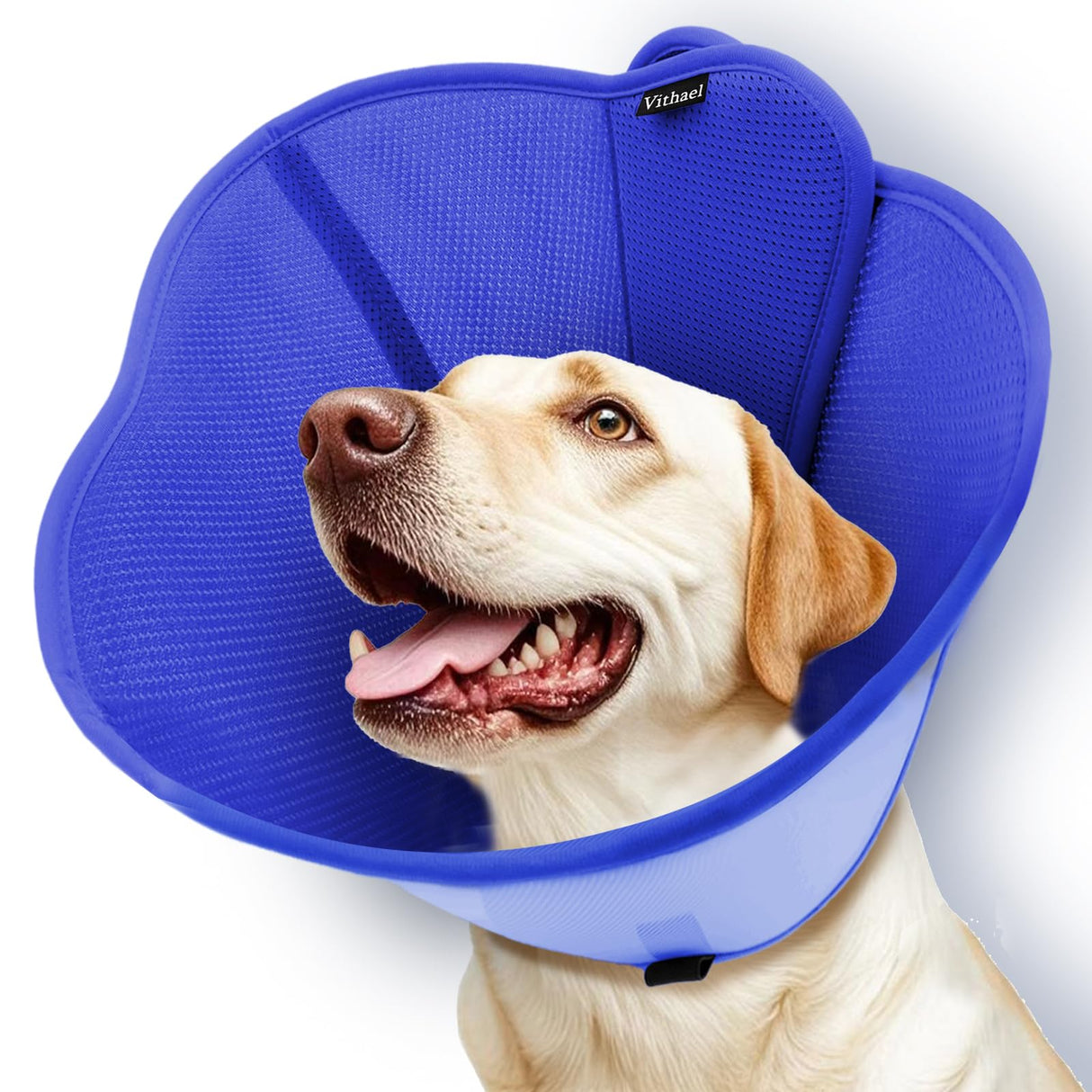 Vithael Upgraded Dog Cone Collar for Dogs After Surgery, Soft Breathable Pet Recovery Collar with Double-Layer Design, Adjustable Dog Cone Collar for Large Medium Dogs, Elizabethan Collar (XL, Blue)