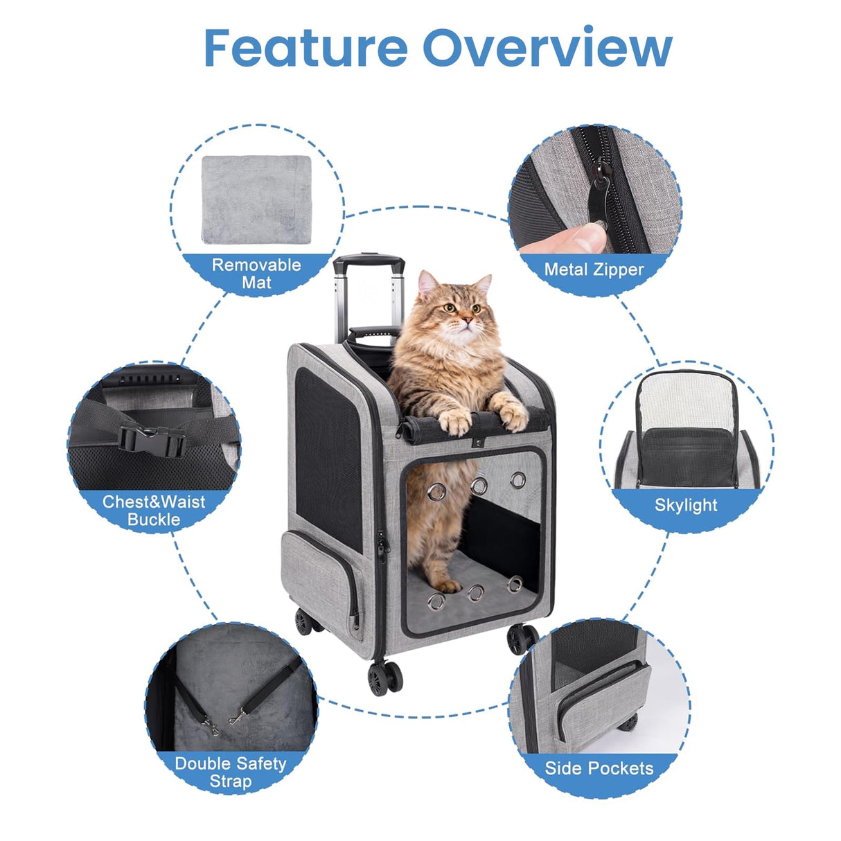 VERSMELO Extra Large Pet Carrier Backpack with Wheels Cats Under 30 Lbs, for Dogs Puppies Rabbits Other Animals Under 25 Lbs, Great for Travel/Hiking/Outdoor Use