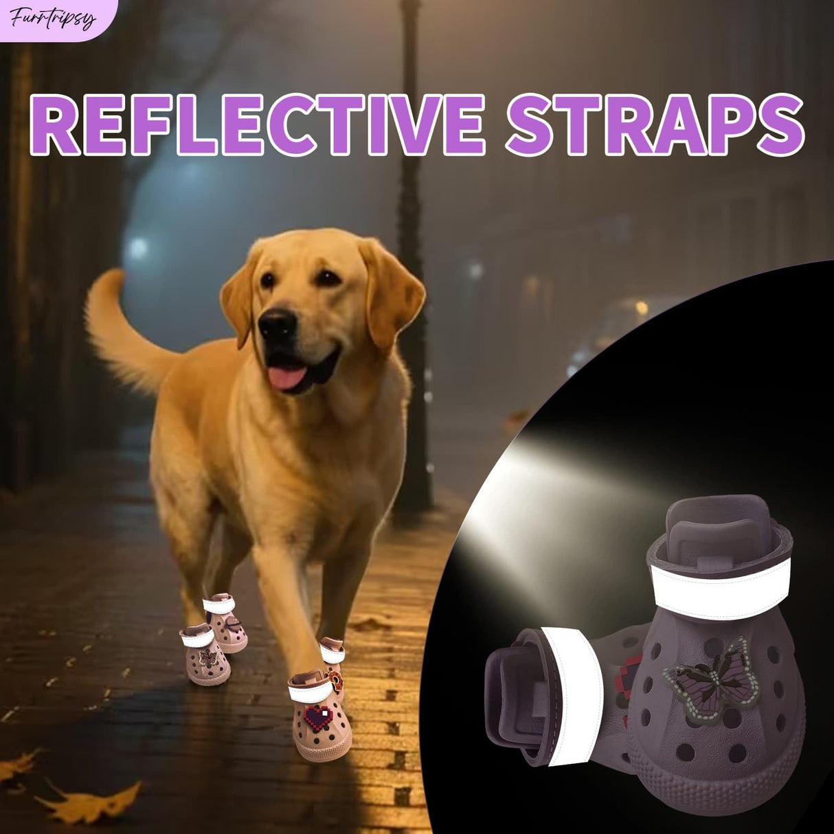 Dog Shoes,Non-Slip Waterproof Sandals for Hot Pavement, Breathable Perforated Boots,Adjustable Straps Dog Rain Booties for Summer Beach and Rainy Day(Purple,#4)