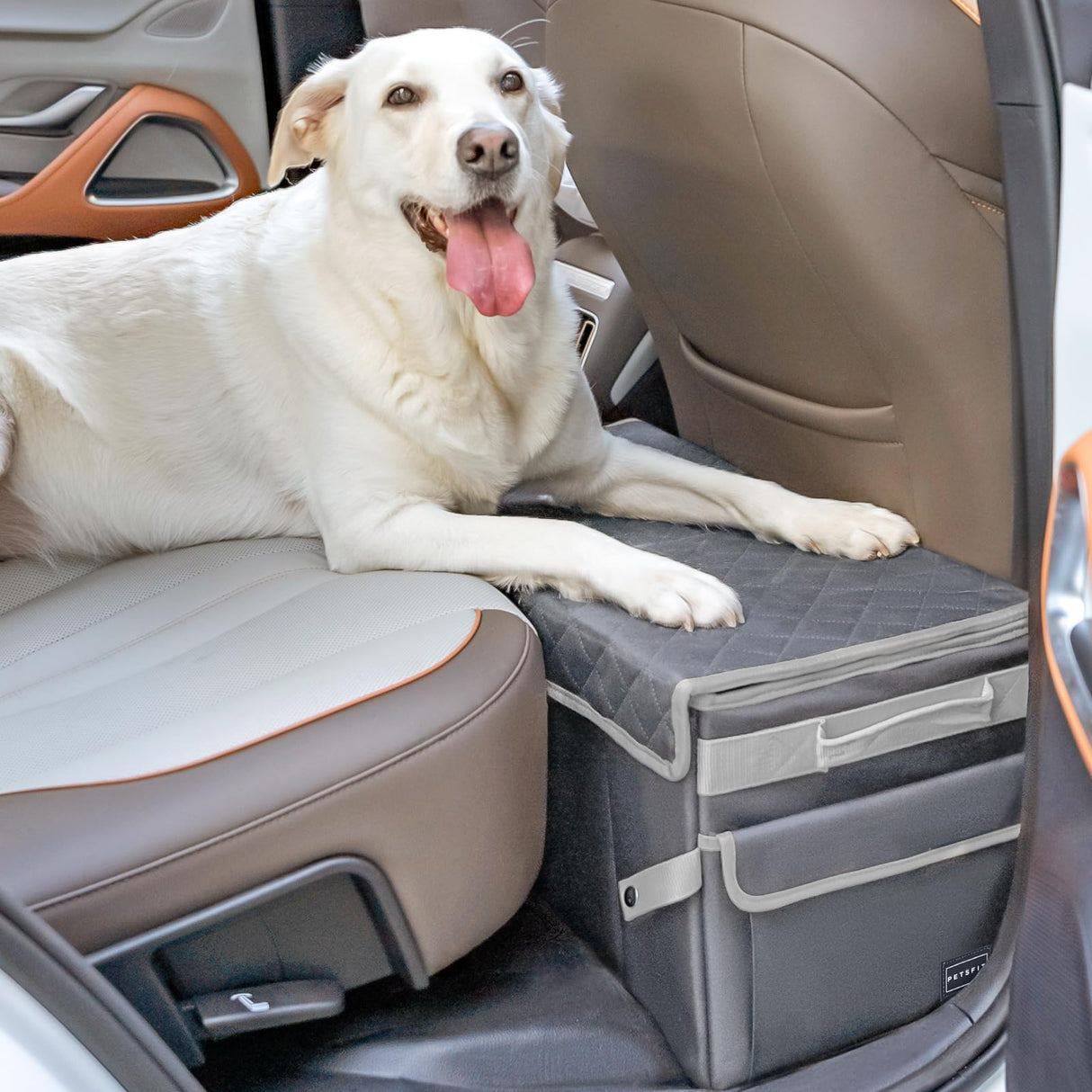 PETSFIT Seat Extender for Dogs, Dog Car Seat Extender for Front and Back Seat, Collapsible Car Organizer Trunk for Dogs Up to 90 LBS (Grey)