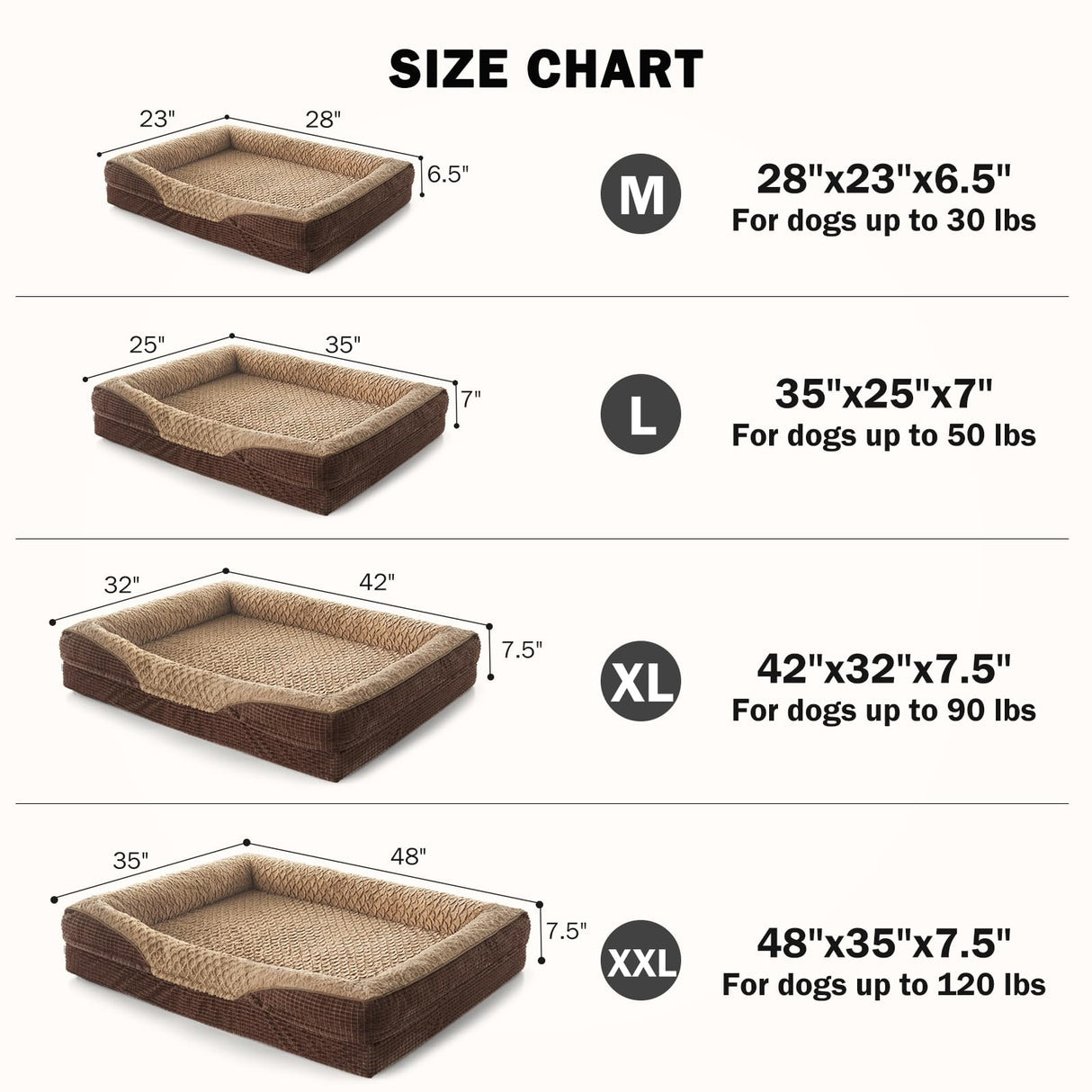 INVENHO Orthopedic Dog Beds Large Sized, XL Washable Egg-Crate Memory Foam Dog Couch with Washable Removable Cover, Waterproof Lining and Nonskid Bottom