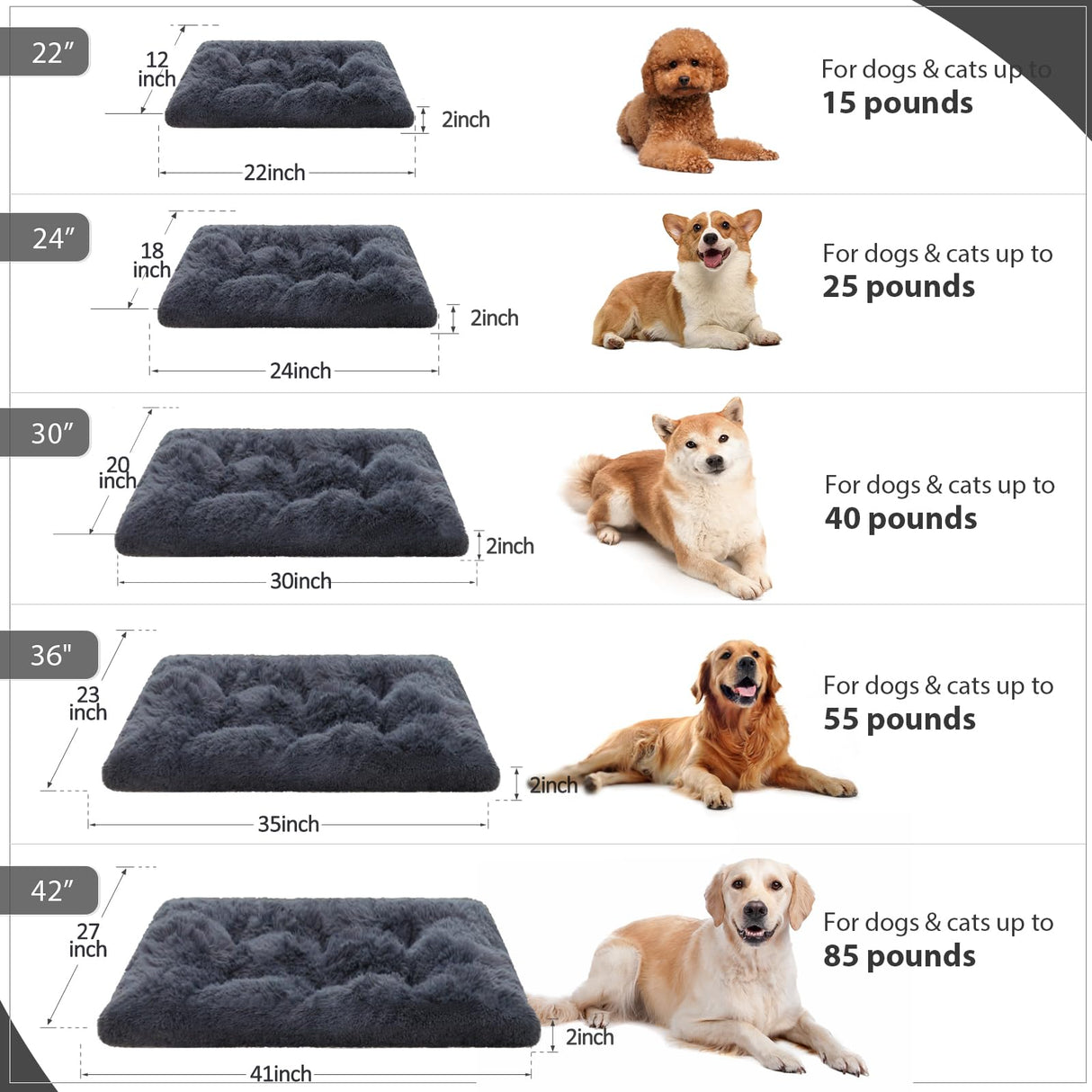 Vonabem Large Dog Bed XL, Washable Dogs Crate Pad 42 Inch, Plush Soft Pet Mats for Sleeping, Anti Slip Kennel Pads 41 * 27 inch Dark Grey