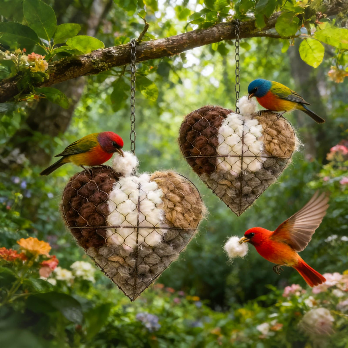 Irsnianianfa Handmade Fiber Bird Nesting Heart,Birds Nests Material Holder,Winter Tree Shelter for Wild Bird,Hummingbird Houses Nest Boxes Gifts for Outside Garden Art Birdhouse, Birds Lovers