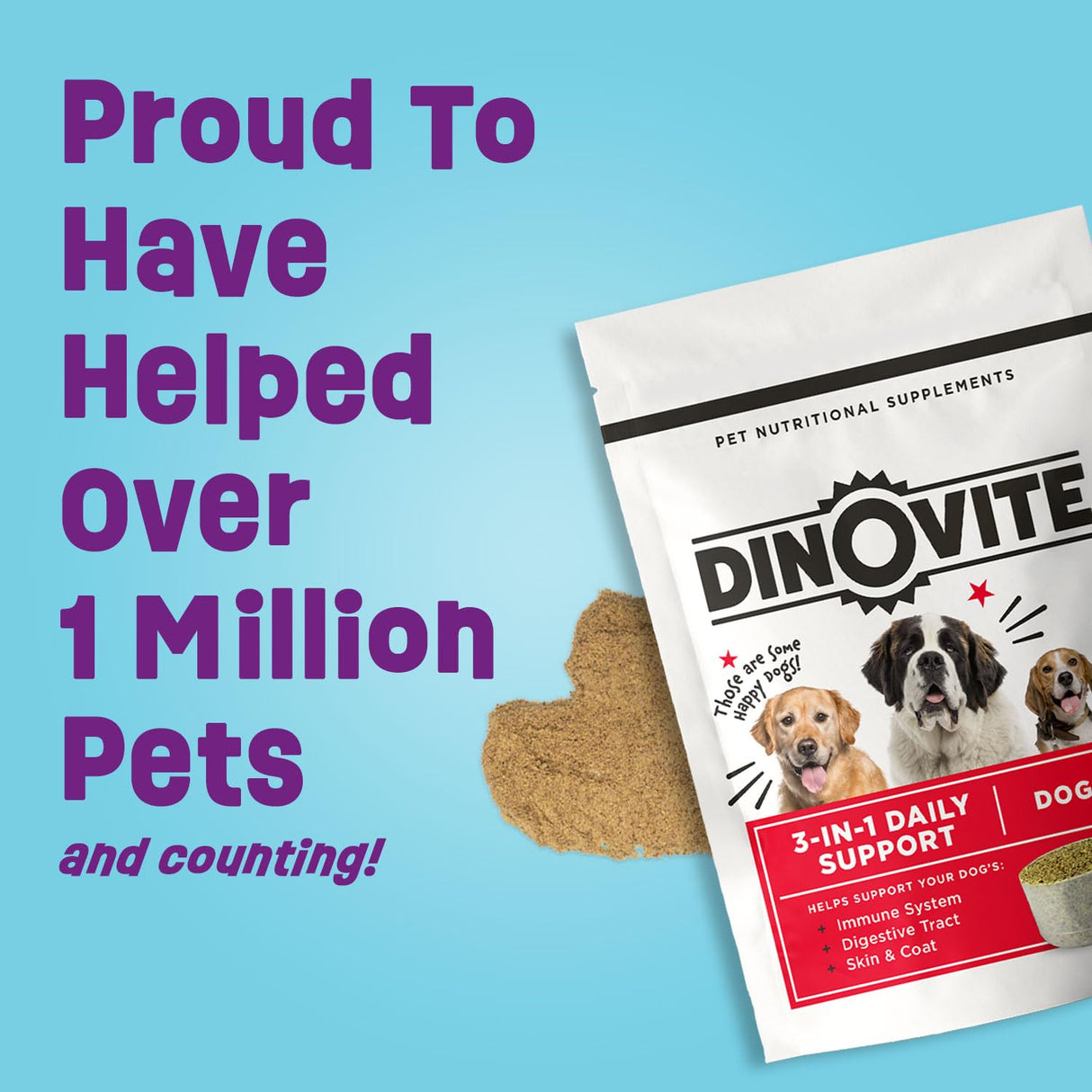 Dinovite 3 in 1 Probiotic for Medium Dogs, Skin & Coat, Digestive Health & Joint Relief, Dog Food Toppers, Immune Support, Allergy Relief & Itch Relief Skin Care, 30 Servings (18-45lb)
