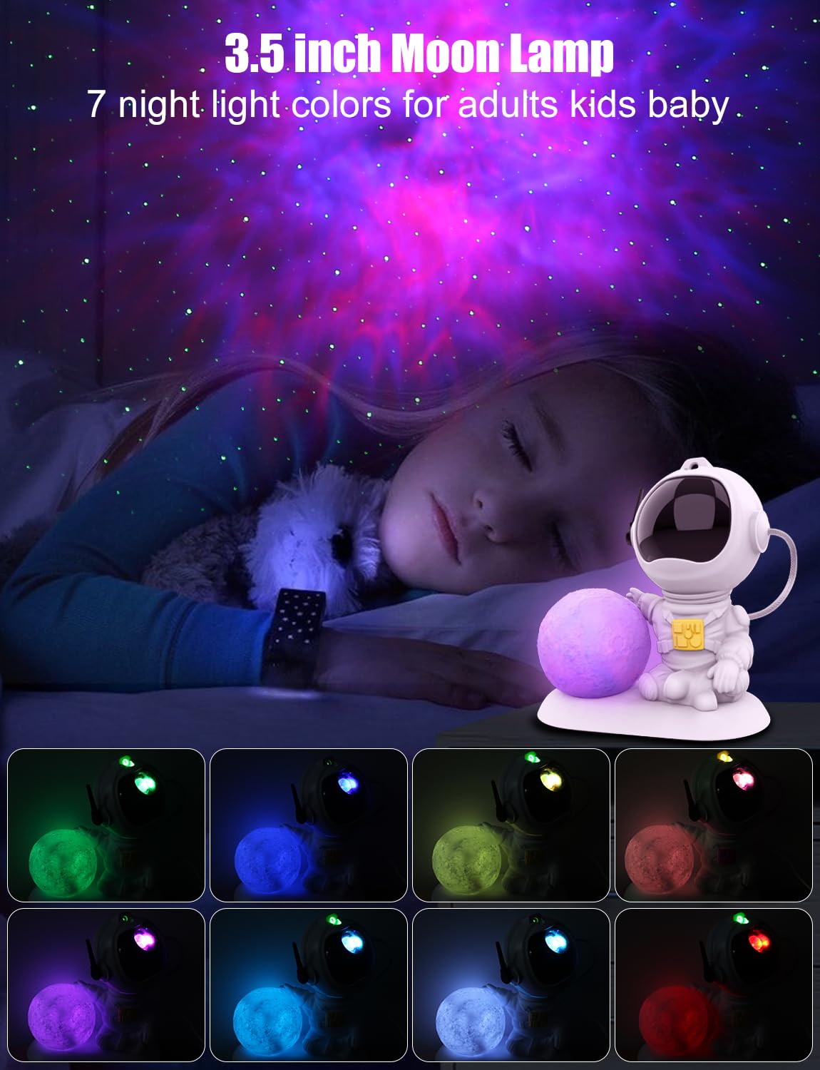 Astronaut Galaxy Projector, 3 in 1 Star Projector with 3.5 inch Moon Lamp, Remote & Timer, 33 Light Effects Space Projector for Bedroom, Kids Adults Room Decor Aesthetic, Gifts for Christmas Birthdays