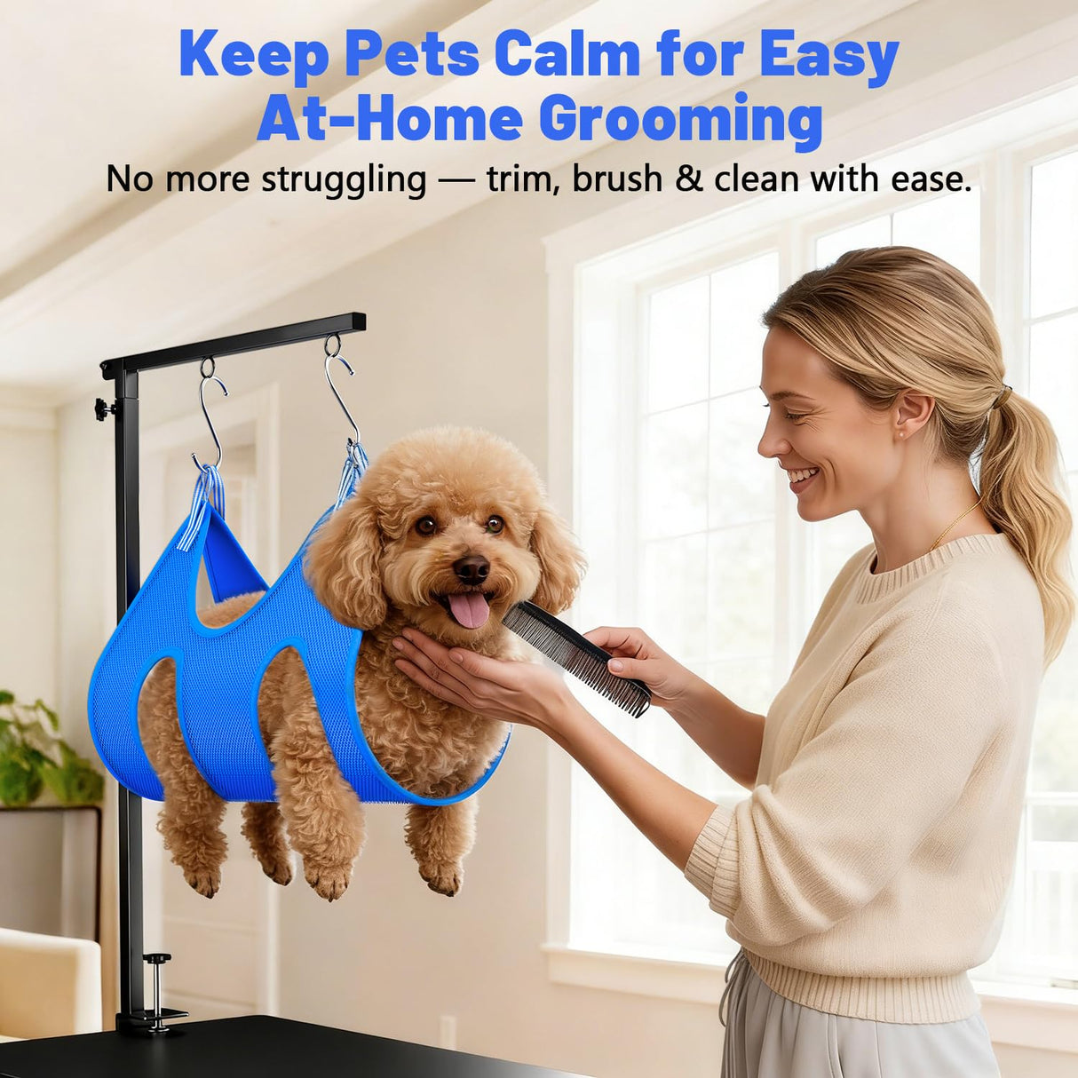 AUORC Dog Grooming Arm with Hammock, Adjustable 26"-38" Foldable Grooming Table Arm with Clamp & 2 No-Sit Holders, Heavy Duty for Small & Medium Dogs, Includes Nail Clippers (Table Not Included)