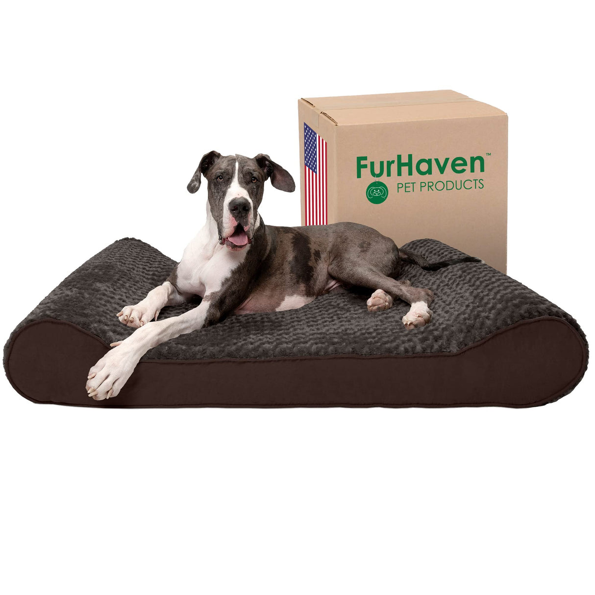 Furhaven Orthopedic Dog Bed for Extra Large Dogs w/ Removable Washable Cover, For Dogs Up to 180 lbs - Ultra Plush Faux Fur & Suede Luxe Lounger Contour Mattress - Chocolate, Giant/XXXL