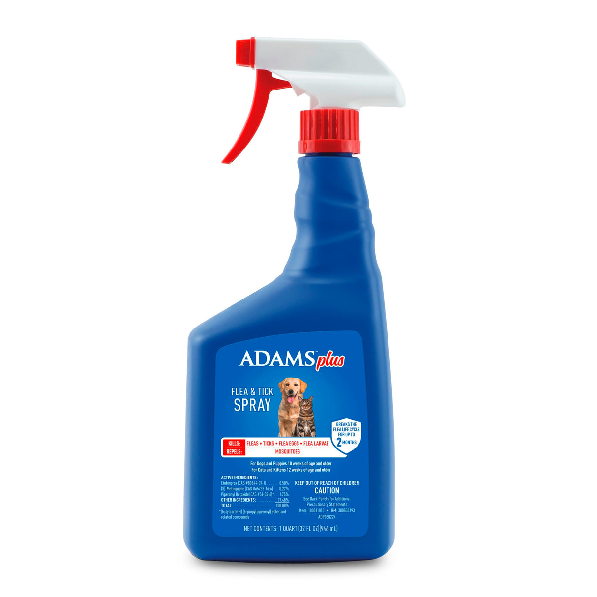 ADAMS Plus Flea & Tick Dog and Cat Spray, Kills Fleas, Ticks and Mosquitoes, 32 Fl Oz