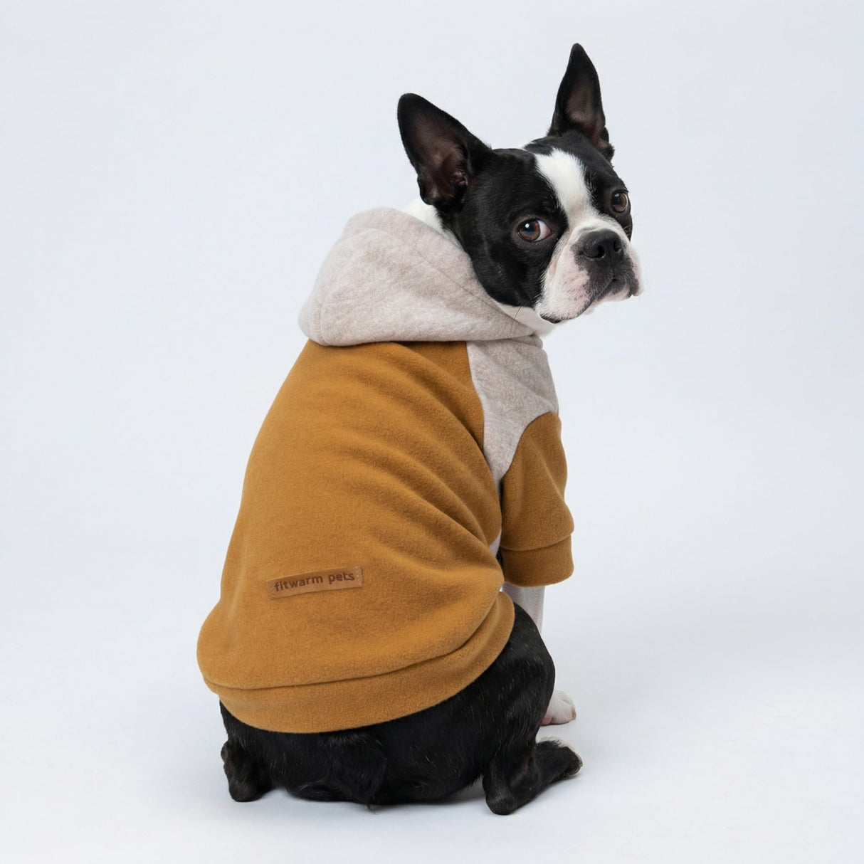 Fitwarm Color Block Dog Hoodie Sweater, Winter Clothes for Small Dogs Boy Girl, Lightweight Pet Hooded Sweatshirt, Brown, Beige, XL