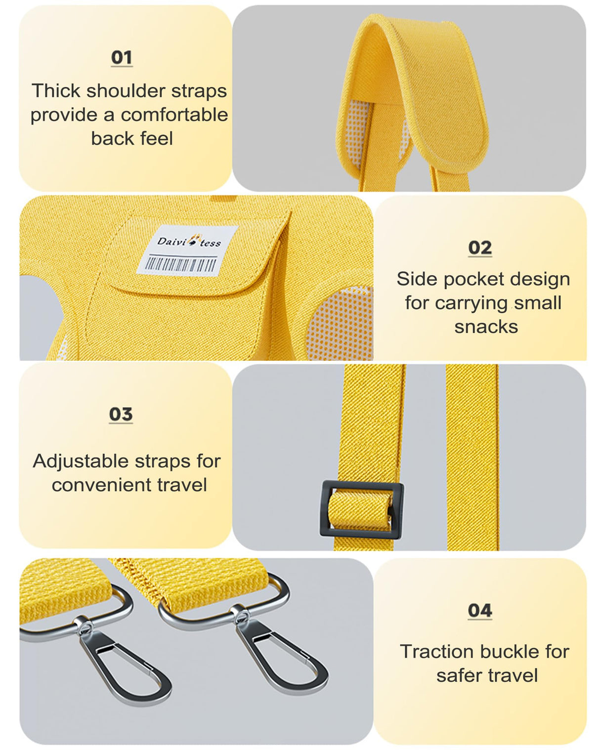 Dog Carry Sling for Small Dogs, Full Body Sling with Handle, Hands Free Shoulder Carrier for Senior Dogs Joint Injuries, Joint Injuries, Up and Down Stairs (Yellow,S, 5.5~8.8 lbs)