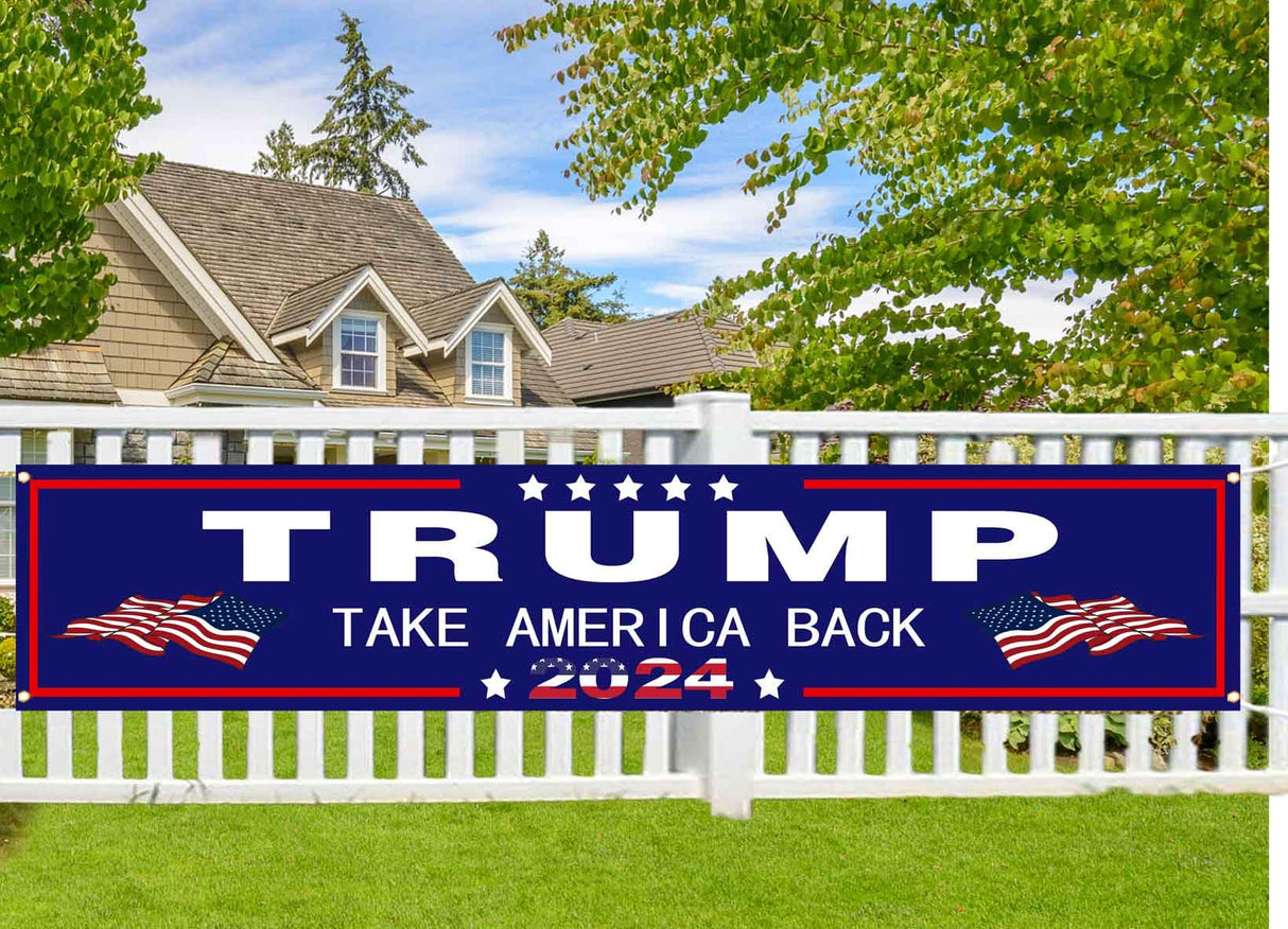 DOPMMT Donald Trump 2024 Flag Large Banner Trump 2024 Yard Signs banner Advertising Polyester Party Outdoor Flag Decor 8.2x1.6 FT