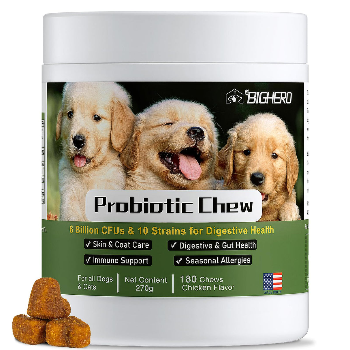 BIGHERO Probiotics for Dogs - Dog Probiotics with Prebiotics and Digestive Enzymes, Support Gut Health, Digestive & Immune Health, Dog Supplement for Diarrhea & Seasonal Allergies-180 Chicken Flavor
