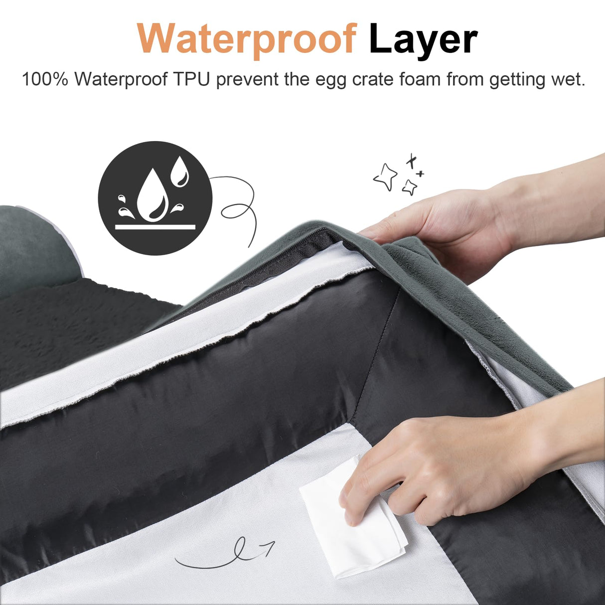 Large Dog Bed Orthopedic Washable: Jumbo Dog Bed Bolster Extra Large Dogs Egg Crate Foam Sofa Couch Waterproof Removable Cover - Dark Grey
