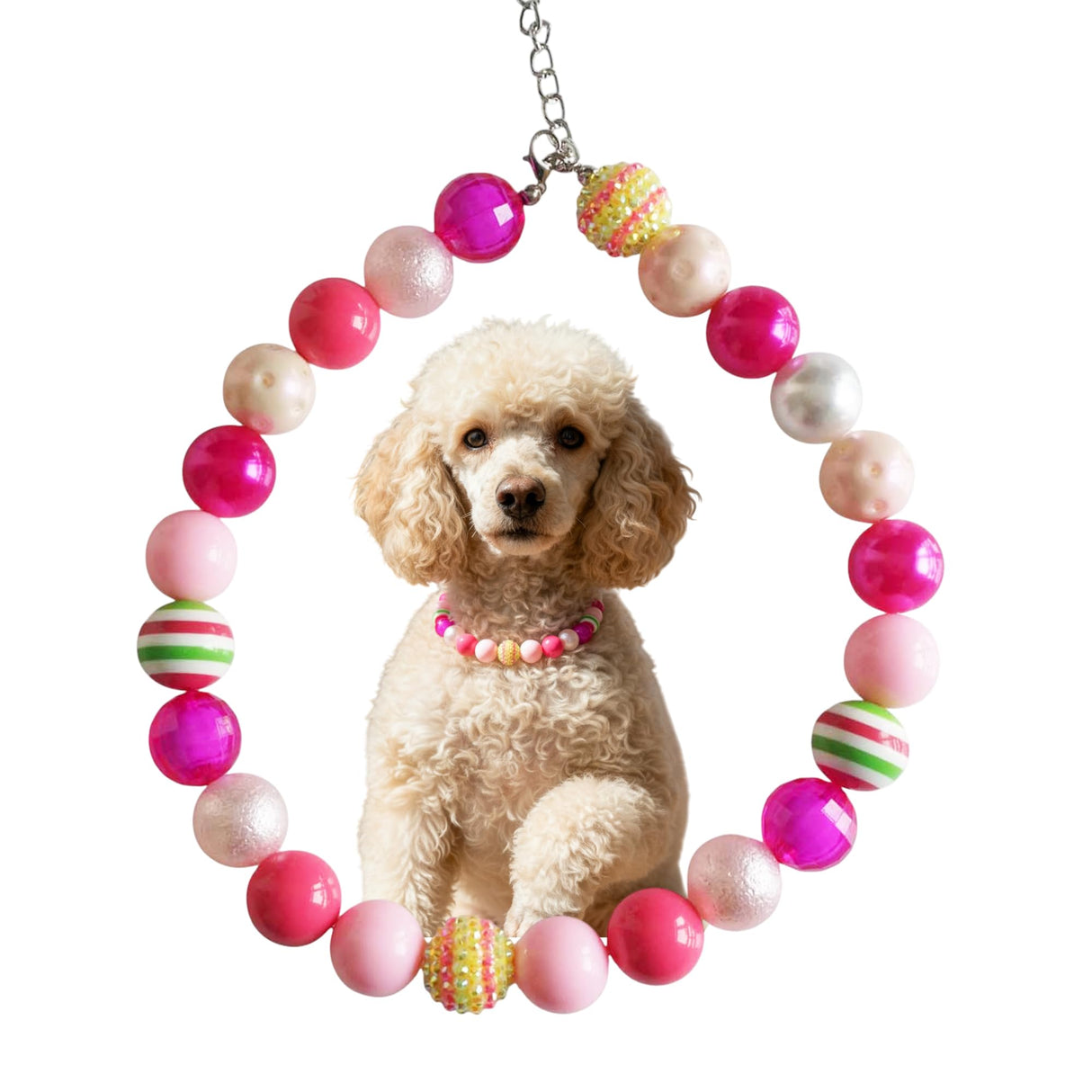 Dog Collar Necklace - Chunky Beads (20mm) with Candy Charm Pet Collar | Adjustable Sparkling Pet Jewelry Accessory for Small/Large Dogs, Daily Wear & Costume Parties