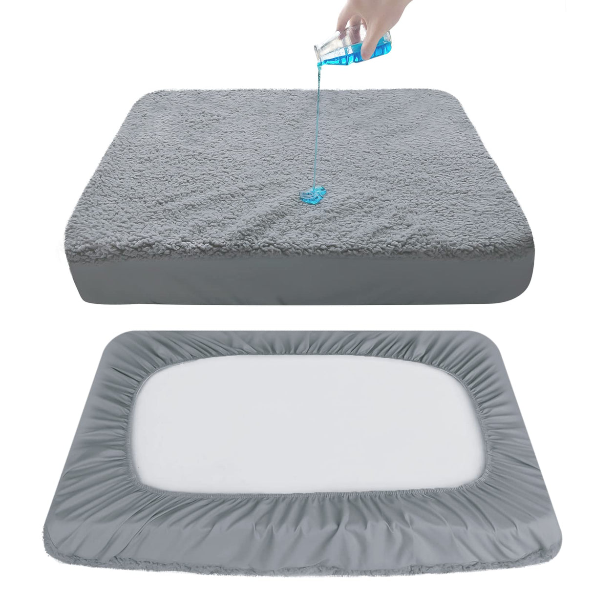 Dog Bed Covers Soft Plush Replacement Washable, Waterproof Pet Mattress Bed Liner Grey 41x29 Inches, for Dog/Cat, Cover Only