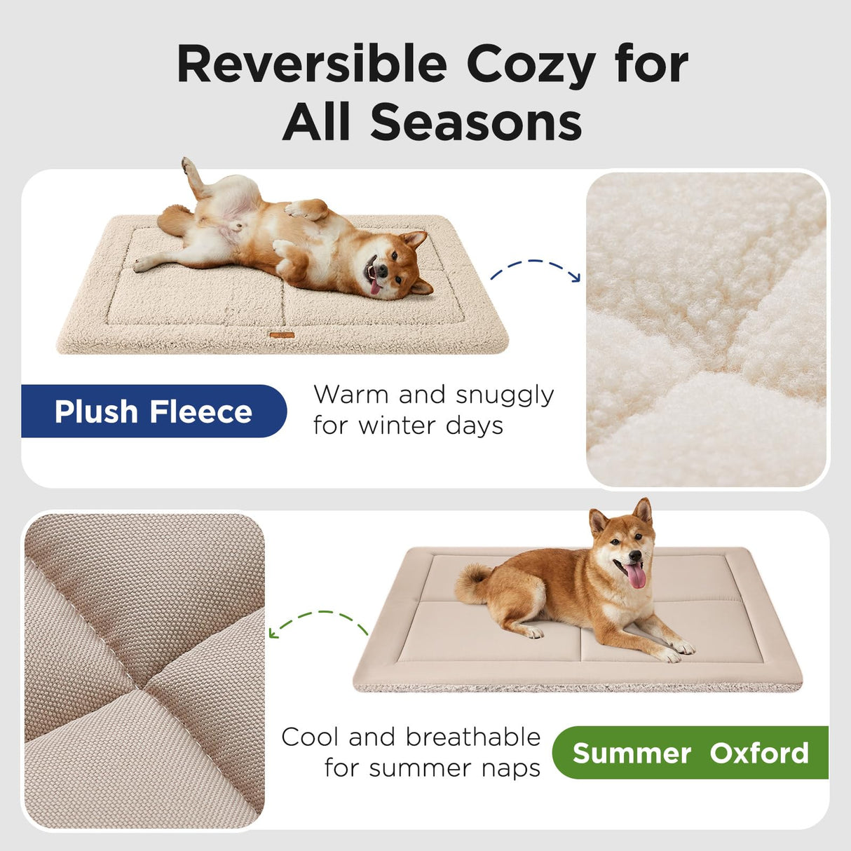 MASSFU Reversible Dog Crate Pad Bed for Large Dogs,Washable & Non-Slip Kennel Pet Mat, High Density Foam and Soft Fleece Cat Bed for Indoor & Outdoor Use, 41" x 28", Cream White