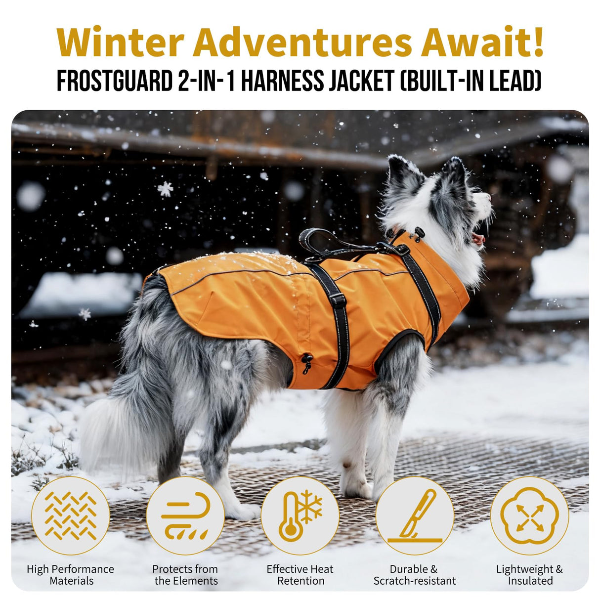 OneTigris Dog Coat with Harness - Reflective Adjustable Coats for Medium and Large Dogs, Waterproof Warm Winter Coat, Soft Heavy Fleece Lining with Back Zipper Dog Jackets