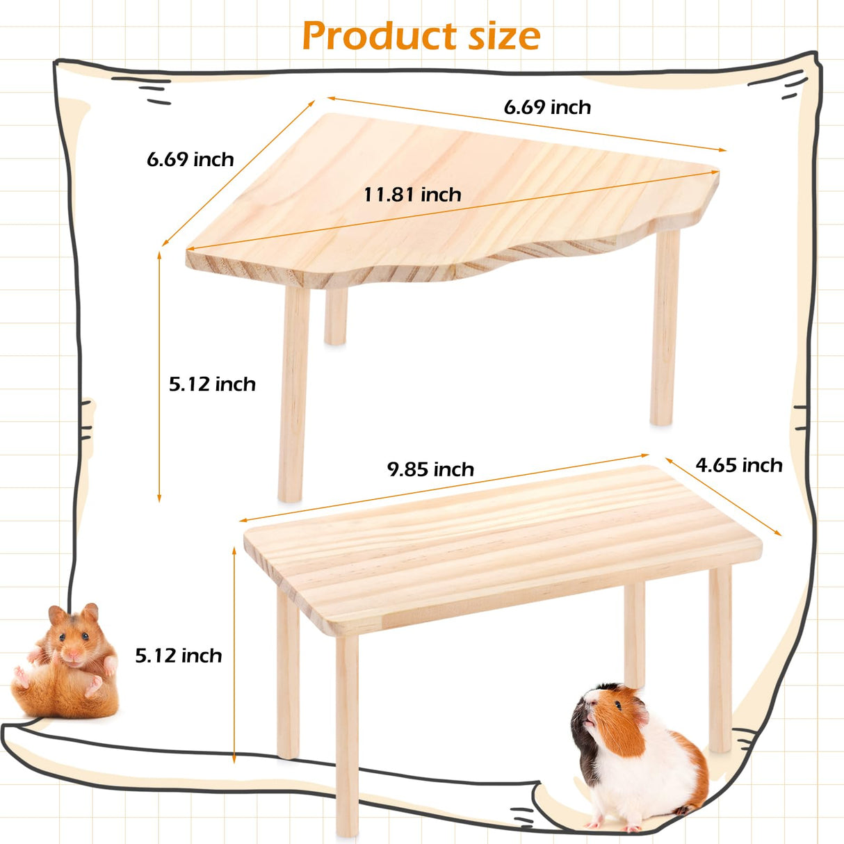 3BAO 2-Piece Set Hamster Play Wooden Platform for Dwarf Syrian Hamsters Gerbils Mice Degus or Other Small Pets