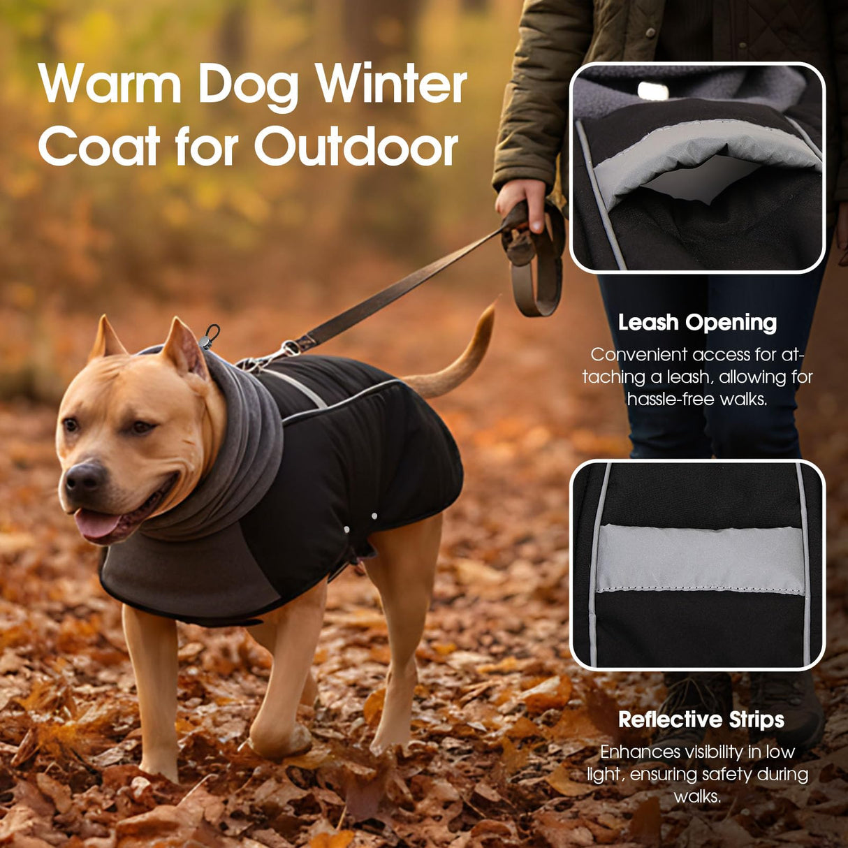 ASENKU Dog Coat, Dog Winter Jackets with Fleece Turtleneck, Windproof, Reflective Pet Snow Jacket for Cold Weather,Coats for Extra Large Size Dogs, Black, XXXXL