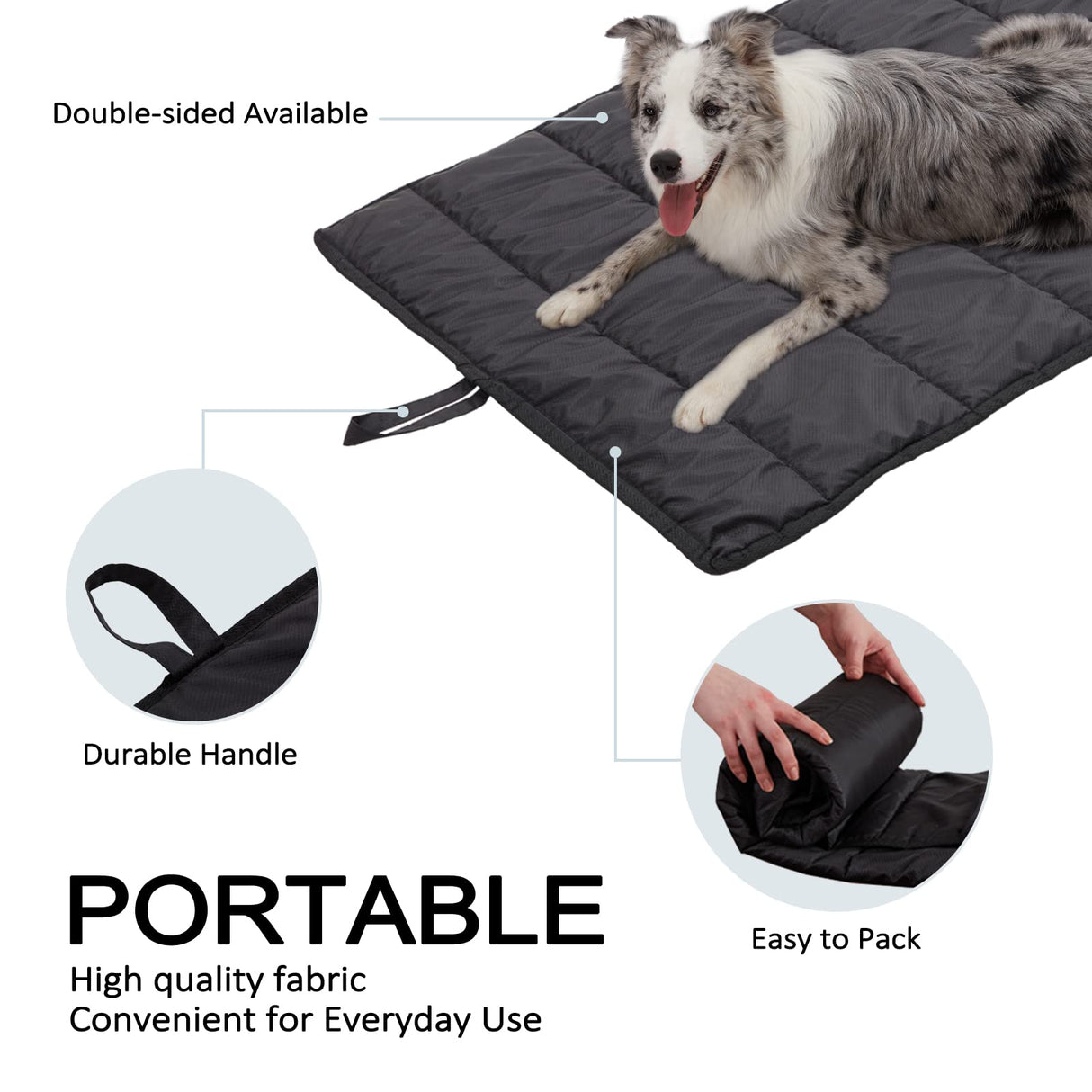 BDEUS 51x35In Extra Large Size Outdoor Dog Bed, Waterproof & Portable Camping Travel Pet Mat, Easy to Clean, Washable Odor Resistant Pet Cooling Pad (Black)
