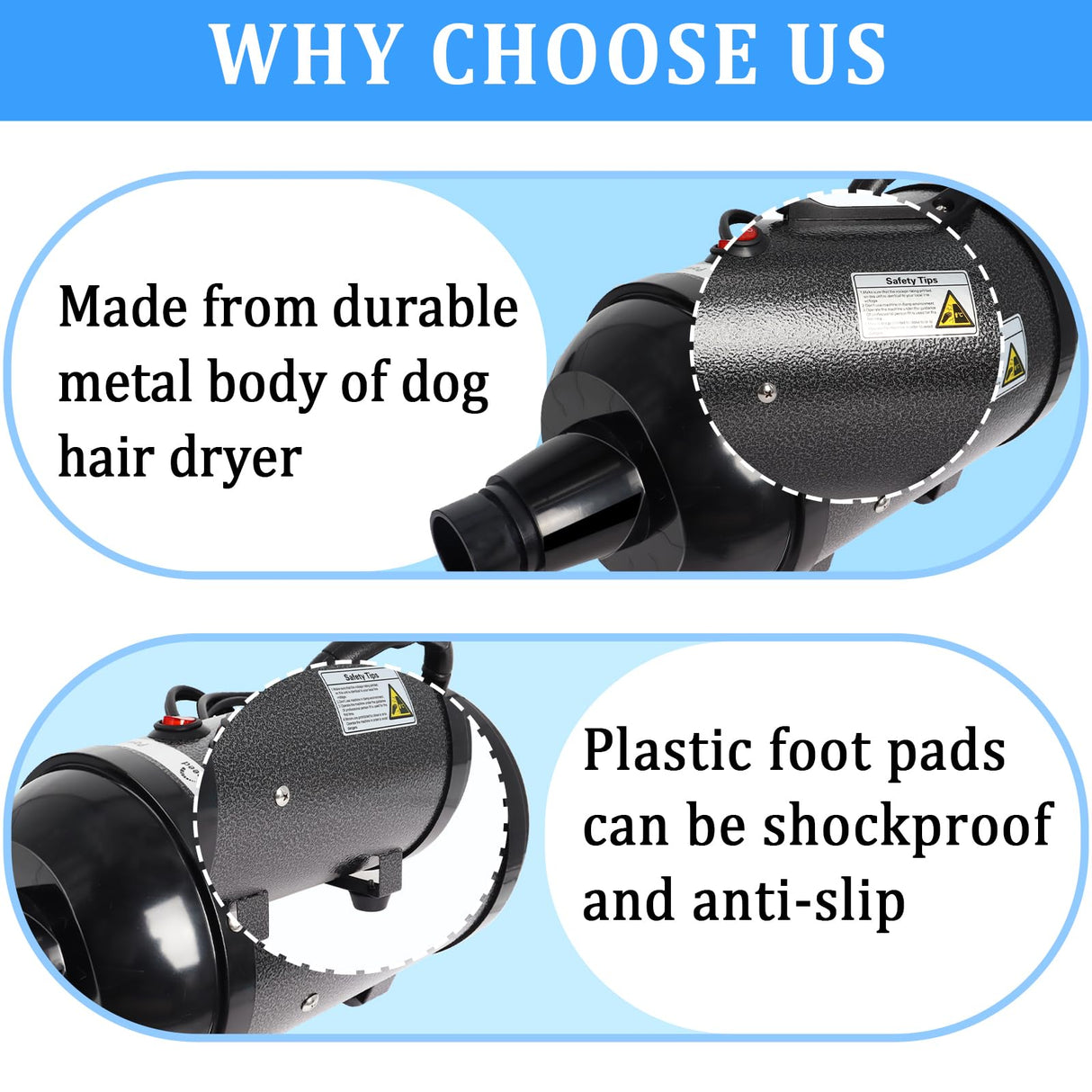 Hoqqf Dog Dryer for Large Dogs 5.2HP 3800W High Velocity Pet Hair Dryers with Heater for Grooming, Spind Temperature Adjustable Pet Dryer Machine with 4 Nozzles (Black)