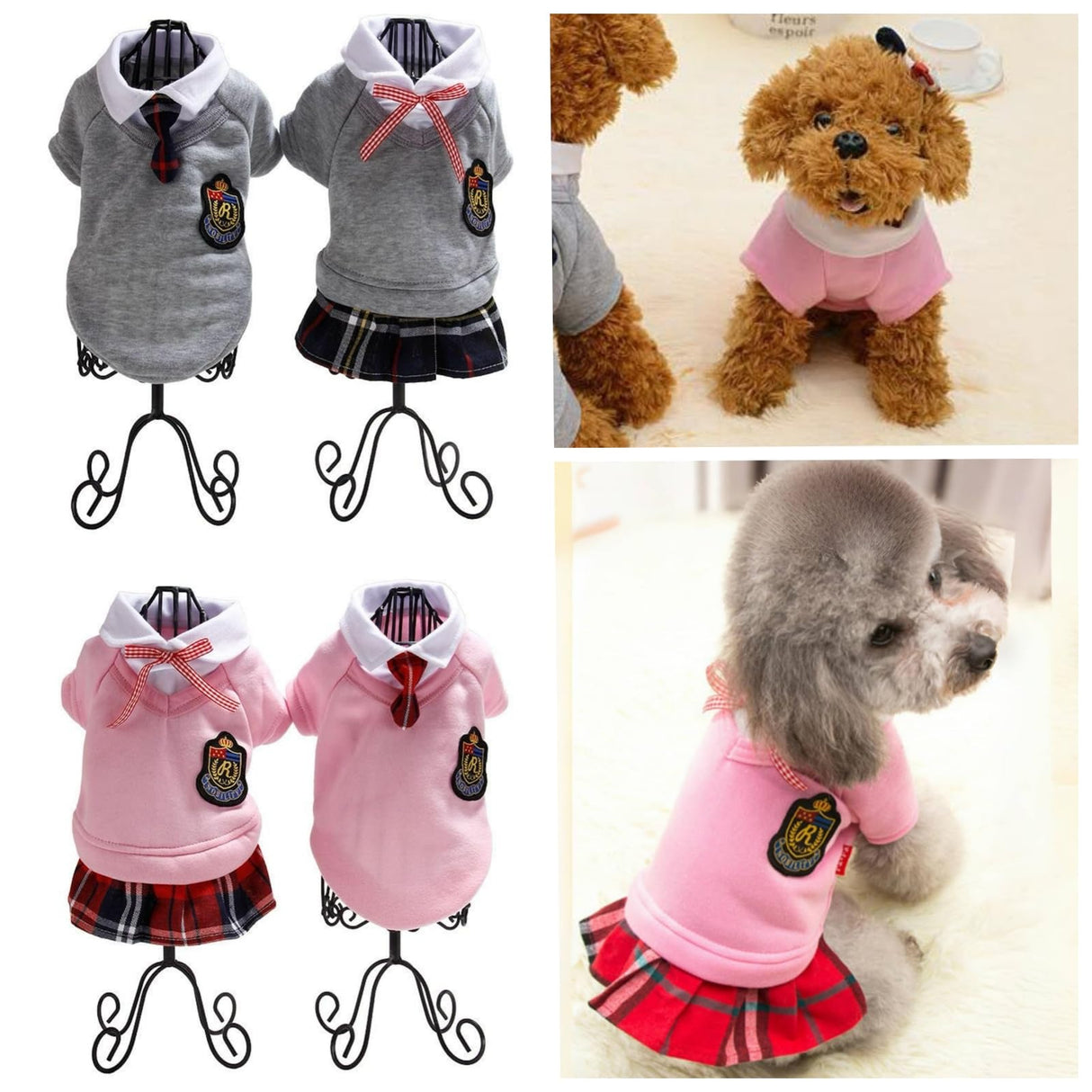 Selena Pet Uniform School Skirts Sailor Costume Dog Campus Clothes Teddy Cute Bowtie Adorable Puppy Apparel (X-Small,Pink Dresses)